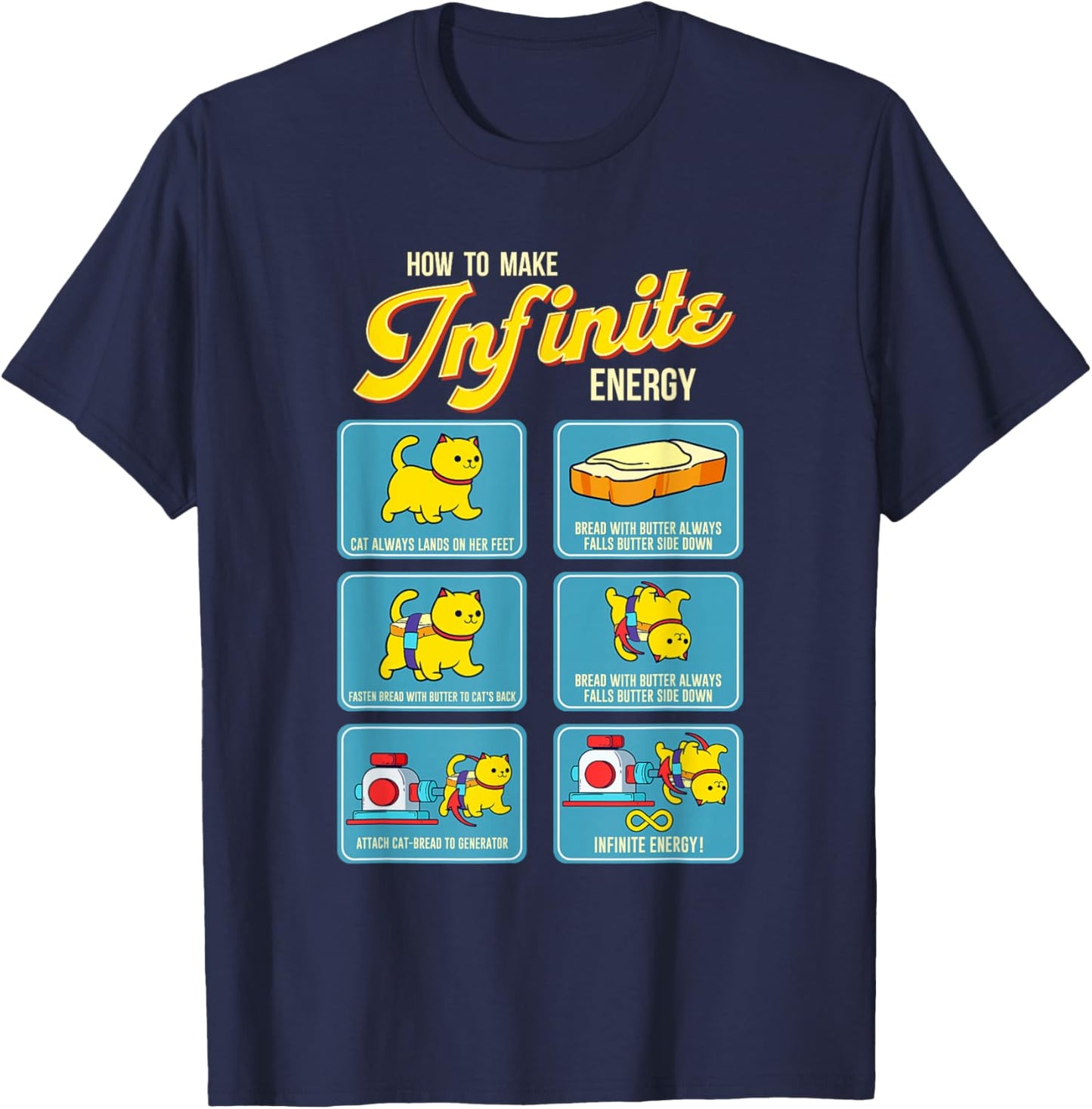 Funny Math Infinite Energy Cat And Mechanical Engineering T-Shirt - T-Shirt | Navy