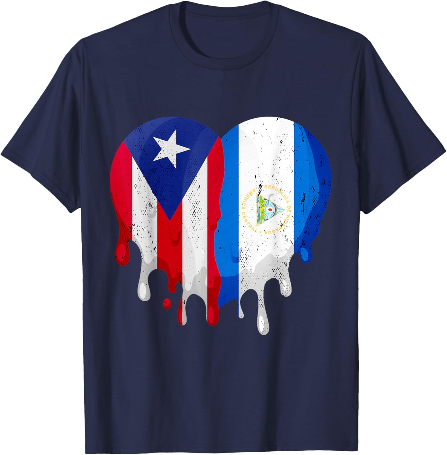 Puerto Rico Nicaragua Flag Heart Grown Patriot Country T-Shirt - T-Shirt | Navy