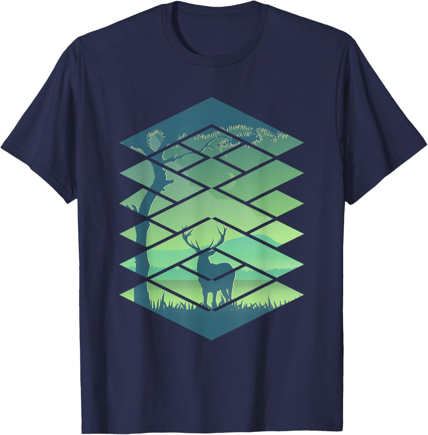 Forest Nature Square Minimalism Deer T-Shirt - T-Shirt | Navy