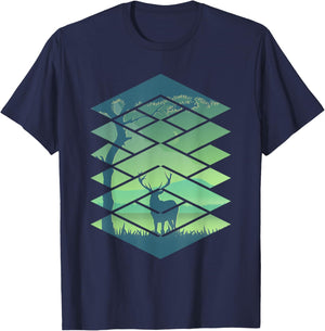 Forest Nature Square Minimalism Deer T-Shirt - T-Shirt | Navy