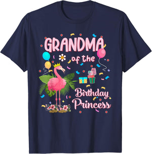Grandma of the Birthday Princess Pink Flamingo Party Squad T-Shirt - T-Shirt | Navy