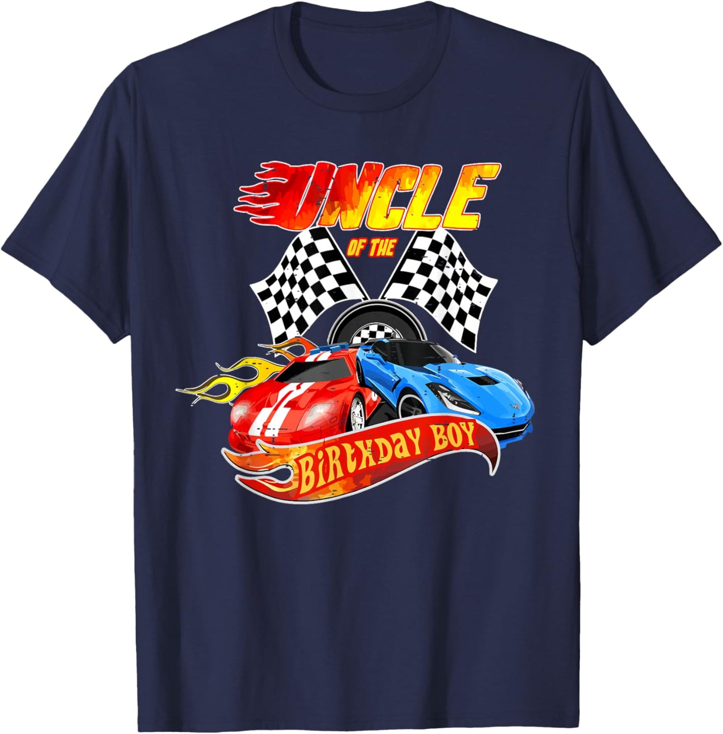 Uncle Of The Birthday Boy Race Car Birthday Party Racing T-Shirt - T-Shirt | Navy