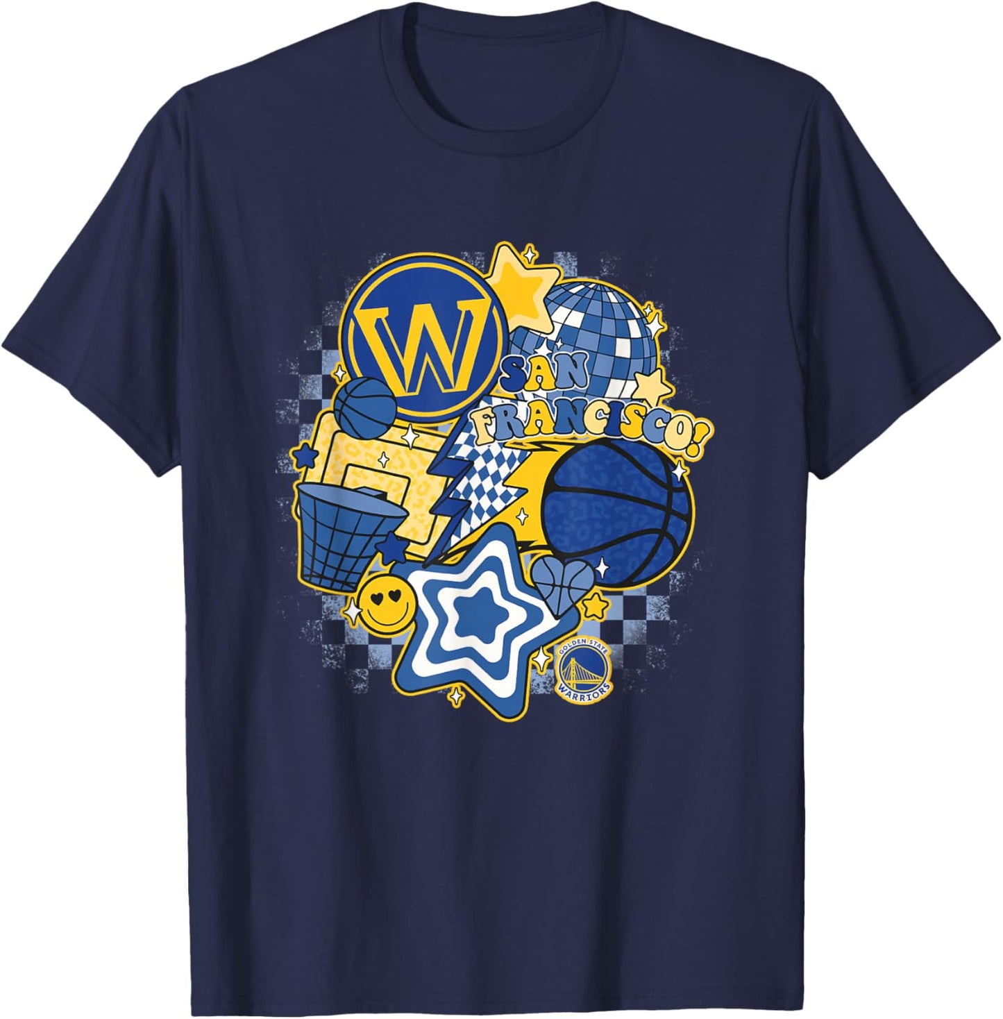 NBA Golden State Warriors Psychedelic Basketball Collage T-Shirt - T-Shirt | Navy