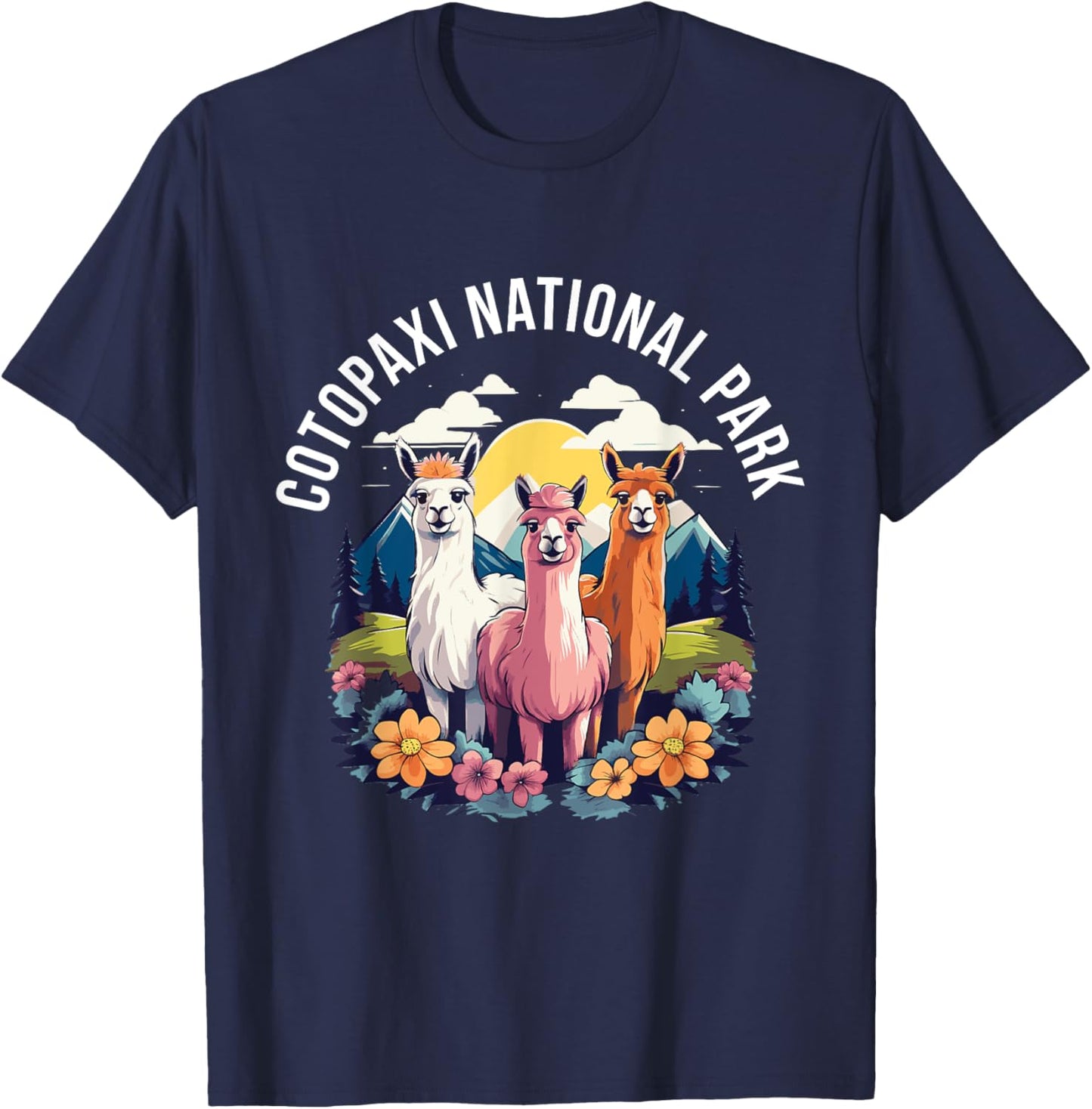 Cotopaxi National Park Cute Llama Gang Mountains Souvenir T-Shirt - T-Shirt | Navy