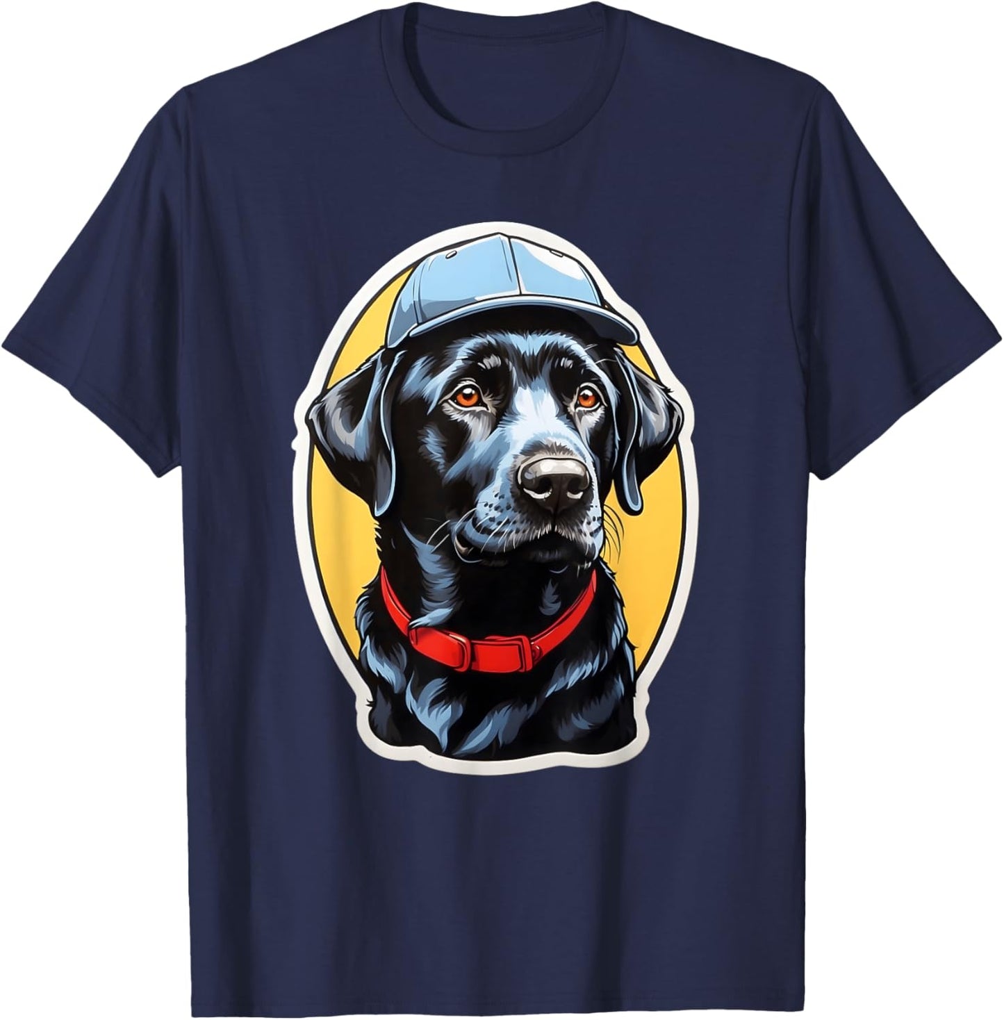 Baseball Bark - Black Lab Dog Wearing Baseball Hat Men Women Kids T-Shirt - T-Shirt | Navy