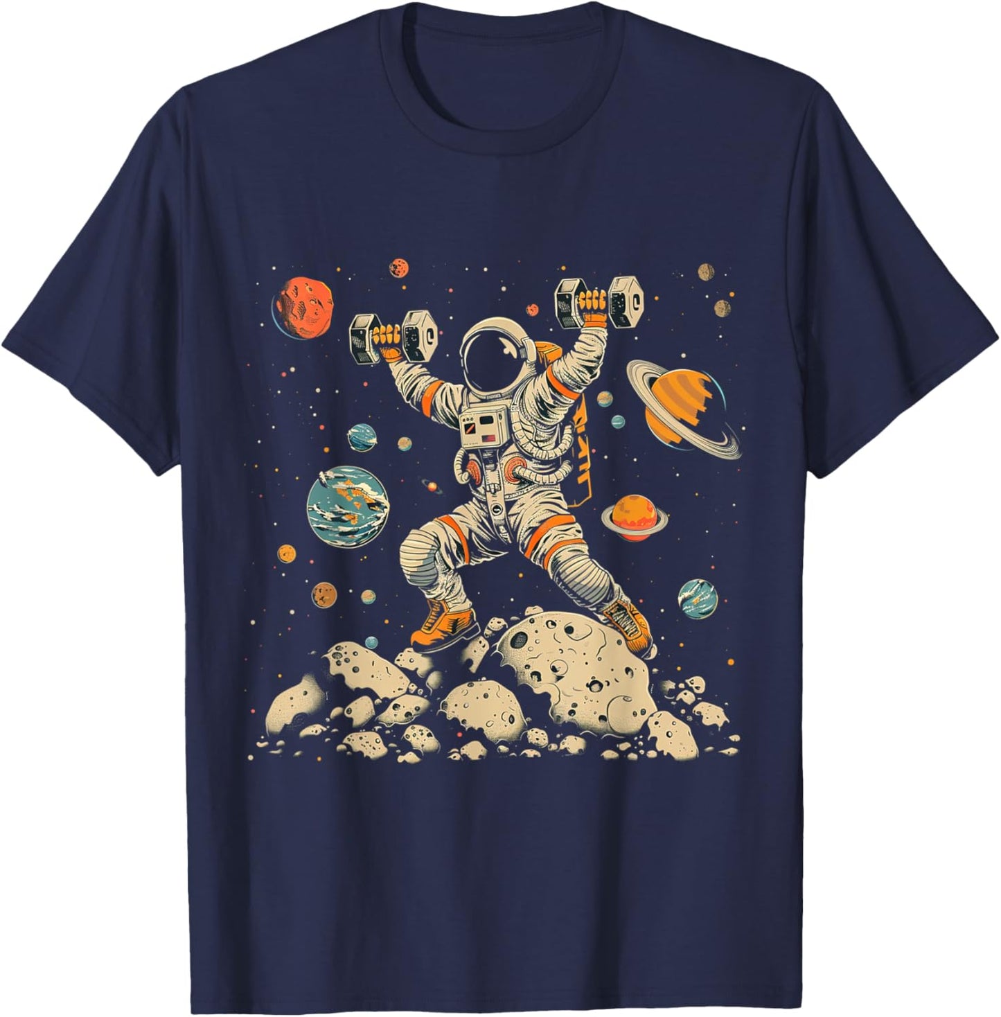Funny Astronaut Space Weightlifting Fitness Gym Workout Men T-Shirt - T-Shirt | Navy