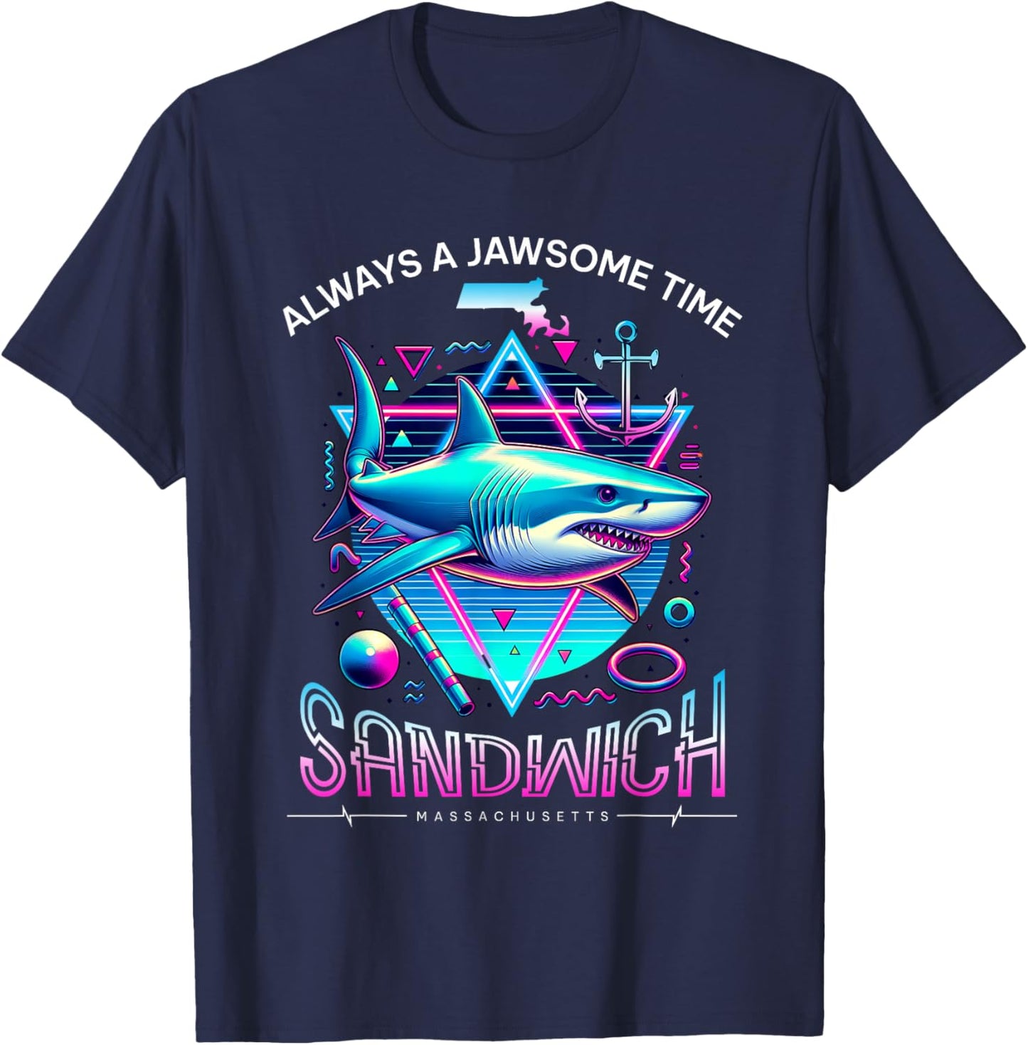 Sandwich MA Shark Retro 80s Funny Souvenir Cape Cod T-Shirt - T-Shirt | Navy