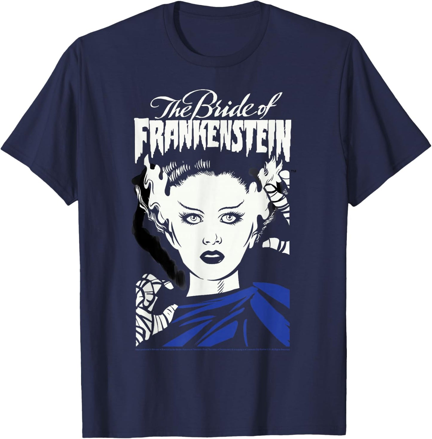 Universal Monsters The Bride Of Frankenstein Illustrated T-Shirt - T-Shirt | Navy