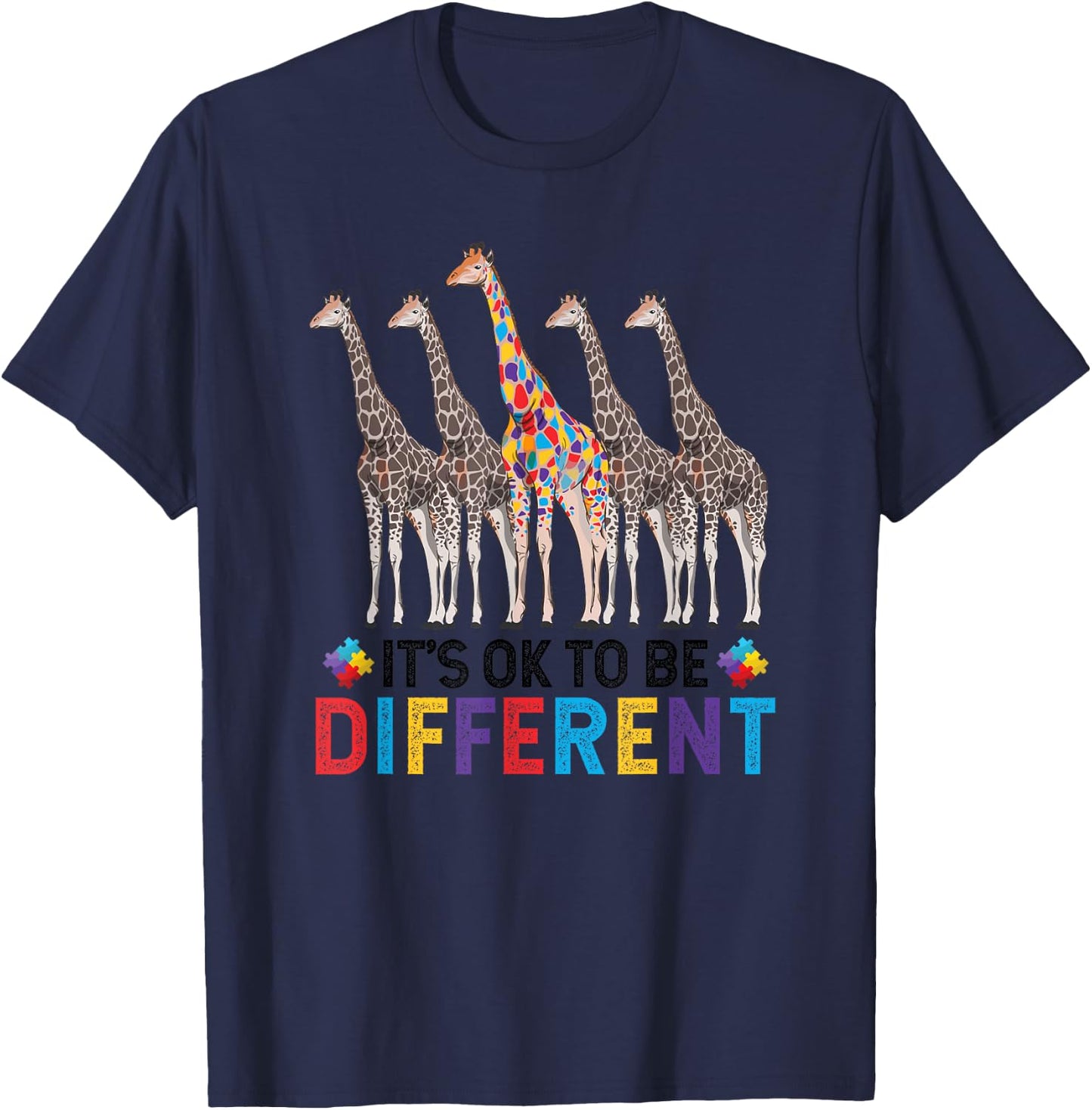 Autism Awareness Cute Giraffe Animal It's Ok To Be Different T-Shirt - T-Shirt | Navy