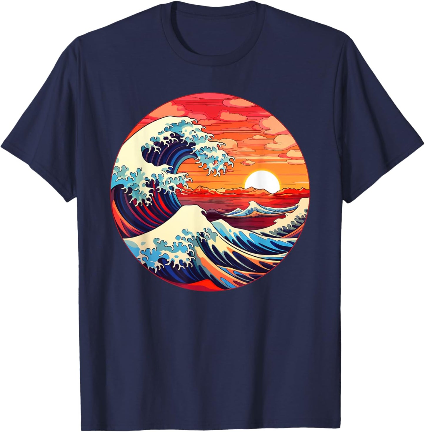 Great Art Aesthetic Tsunami boys Wave off Kanagawa Japanese T-Shirt - T-Shirt | Navy