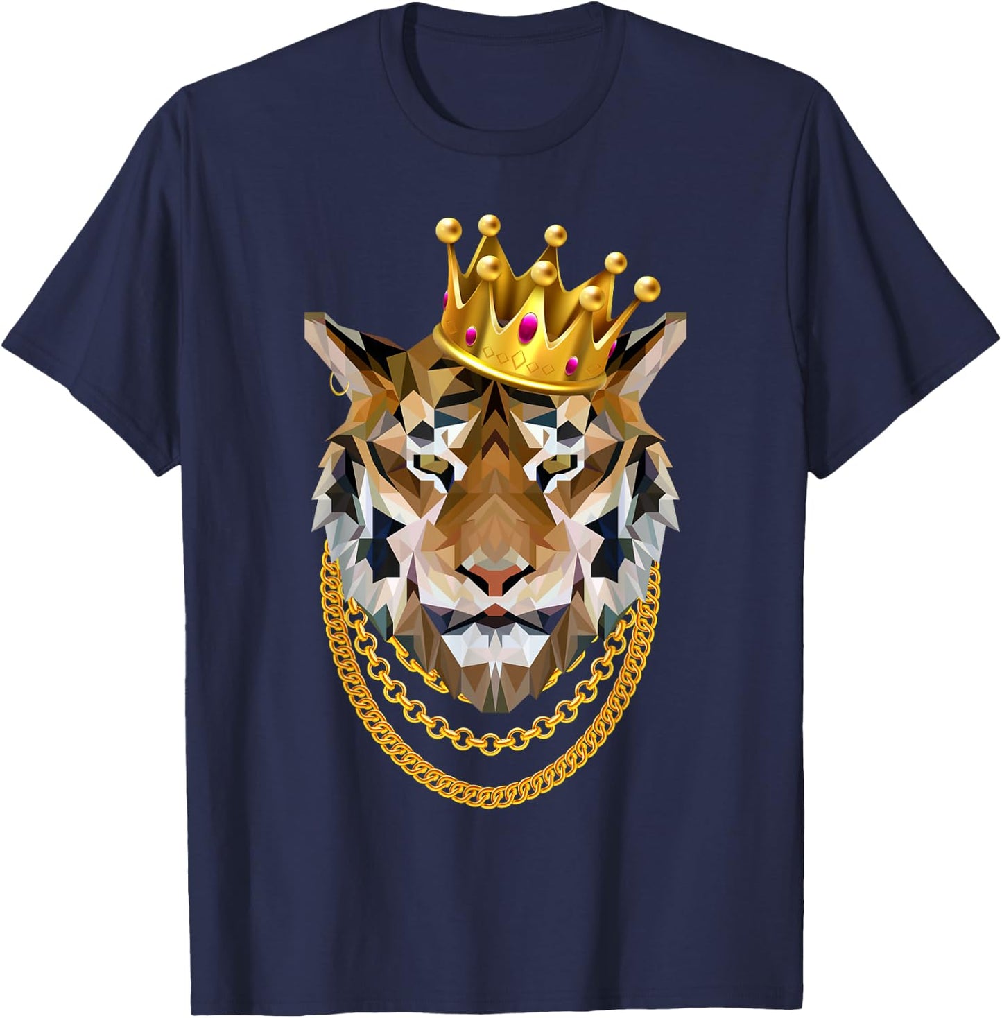 Siberian Tiger Gangster Crown King Chain T-Shirt - T-Shirt | Navy