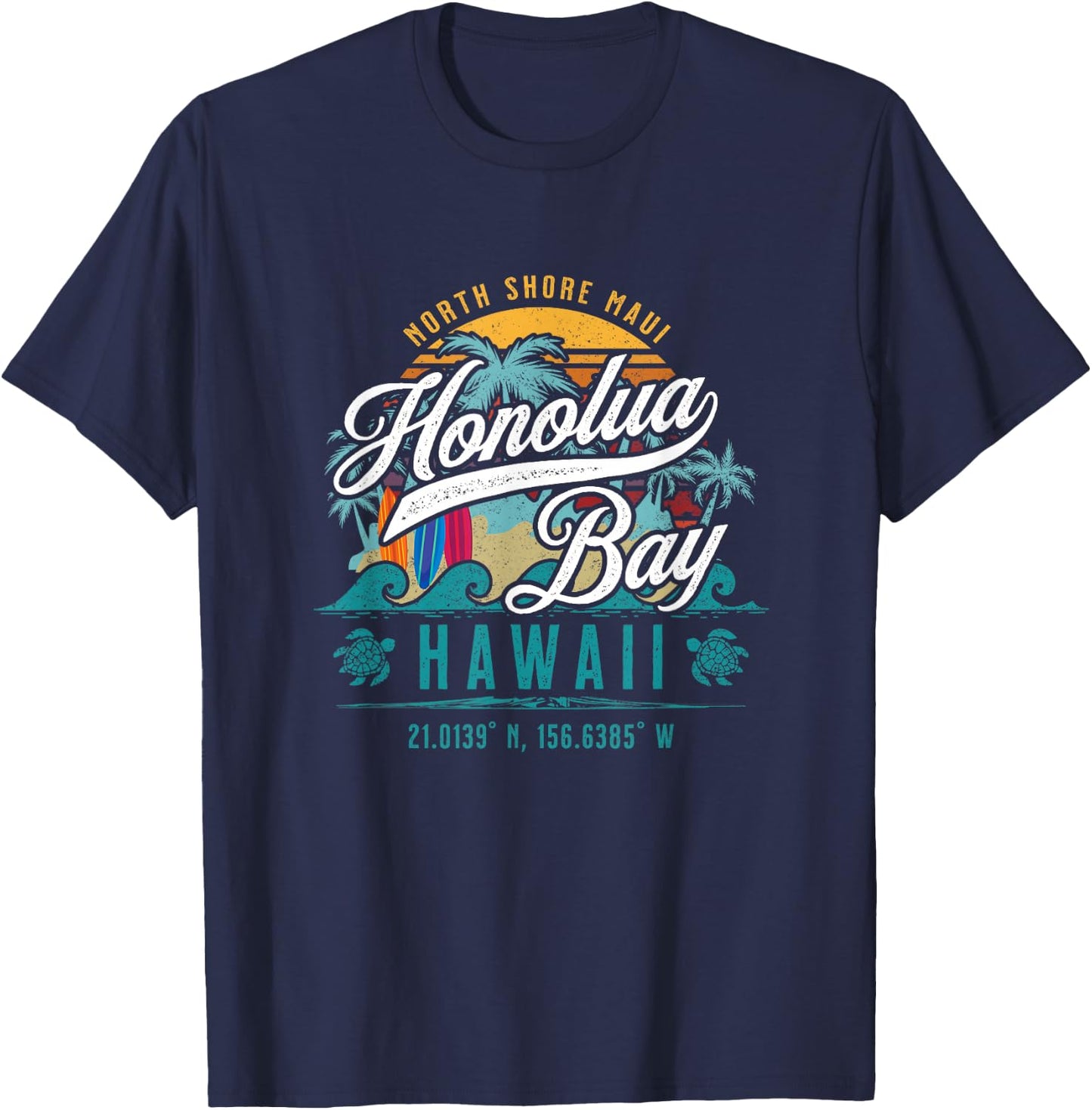 Honolua Bay North Shore Maui Hawaii Retro Sun Surf Snorkel T-Shirt - T-Shirt | Navy