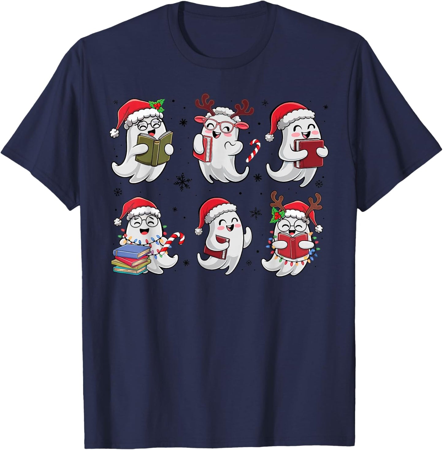 Funny Ghost Book Reading Christmas Books Lover Teacher Kids T-Shirt - T-Shirt | Navy