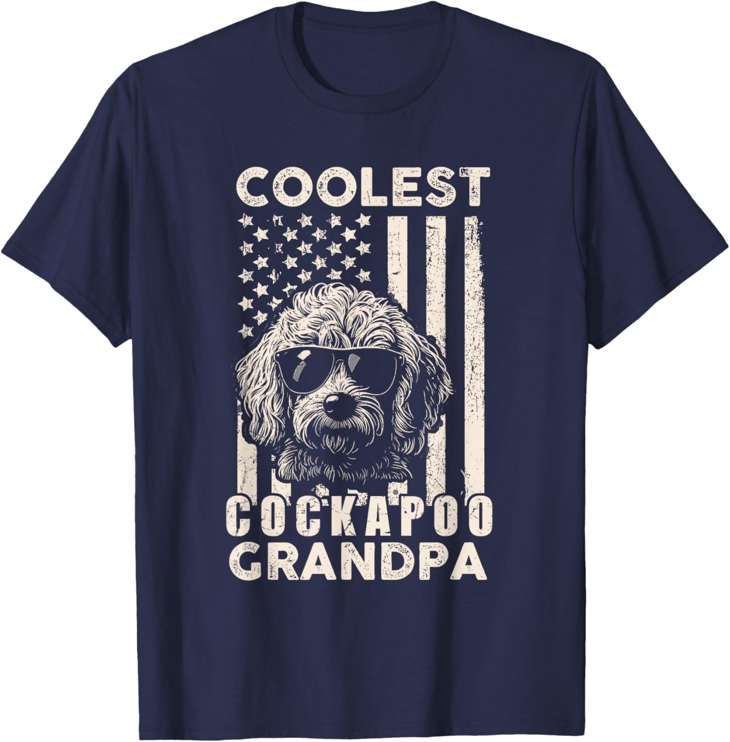 Coolest Cockapoo Grandpa Vintage American Flag Funny Dog Dad Men Women Kids T-Shirt - T-Shirt | Navy