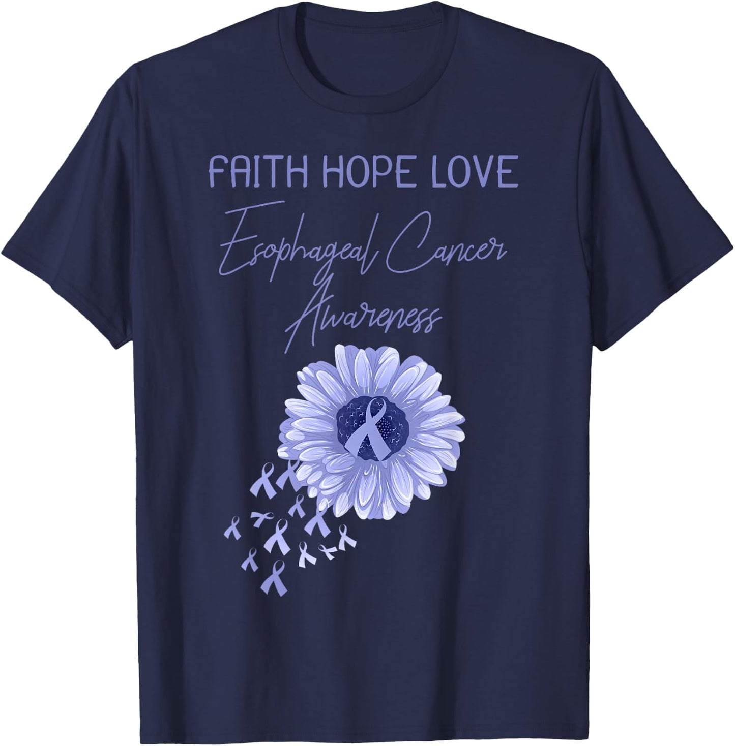 Faith Hope Love Esophageal Cancer Periwinkle Ribbon T-Shirt - T-Shirt | Navy