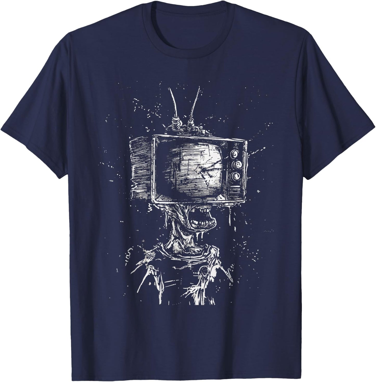 Weird Grunge TV Head Art Alt Odd Strange Goth Aesthetic T-Shirt - T-Shirt | Navy