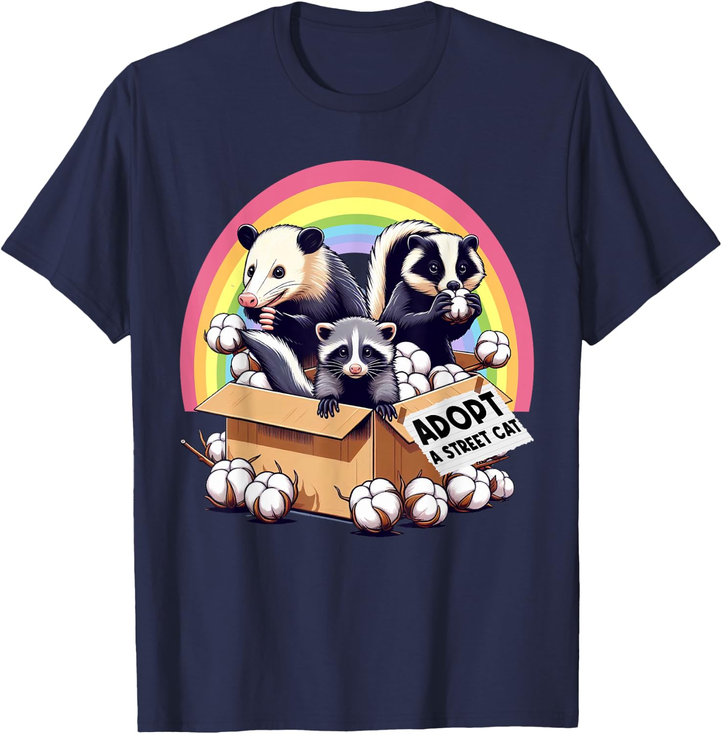 Adopt A Street Cat Funny Opossum Raccoon Skunk Vintage T-Shirt - T-Shirt | Navy