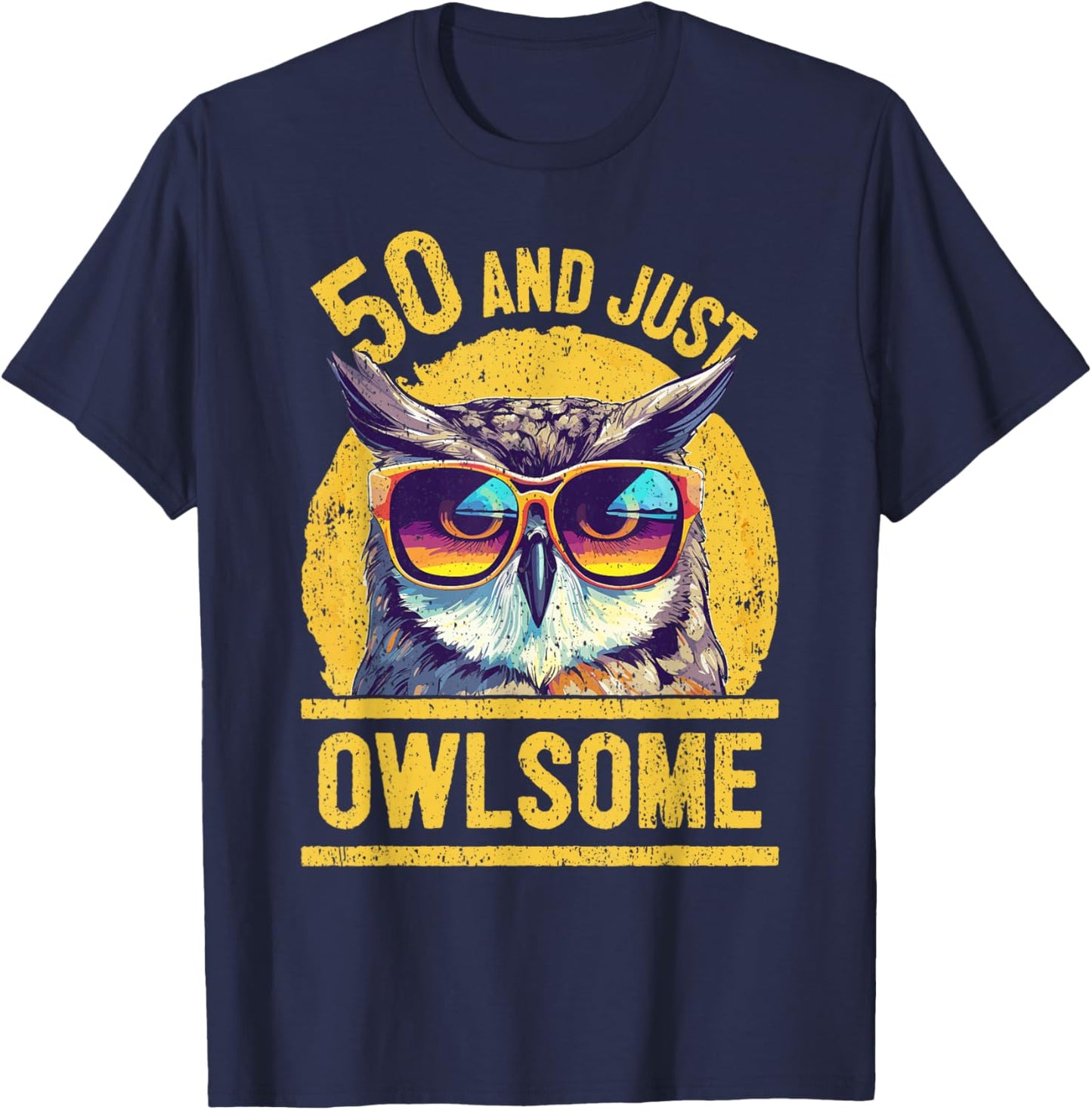 50th Birthday Owl Lover Age 50 Years T-Shirt - T-Shirt | Navy