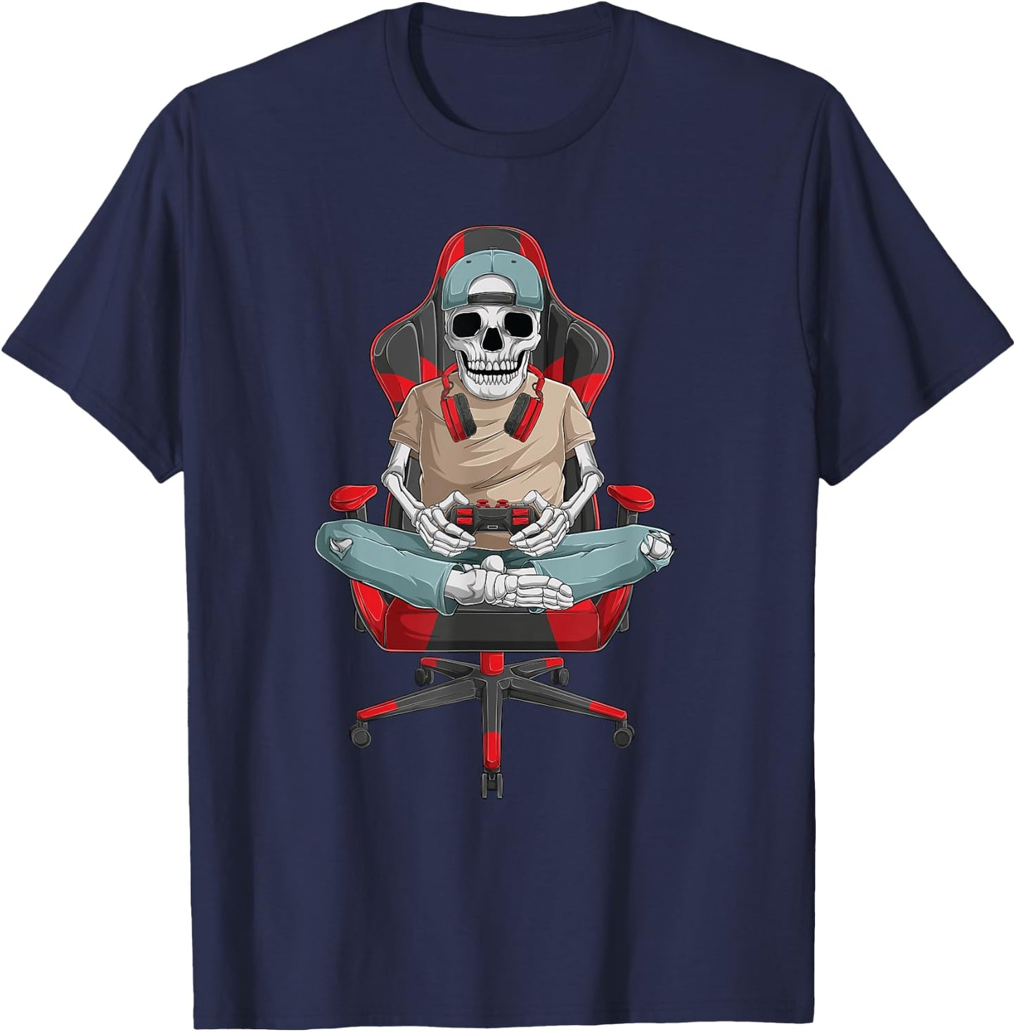 Halloween skeleton gamer video gaming boys men kids teens T-Shirt - T-Shirt | Navy