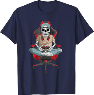 Halloween skeleton gamer video gaming boys men kids teens T-Shirt - T-Shirt | Navy