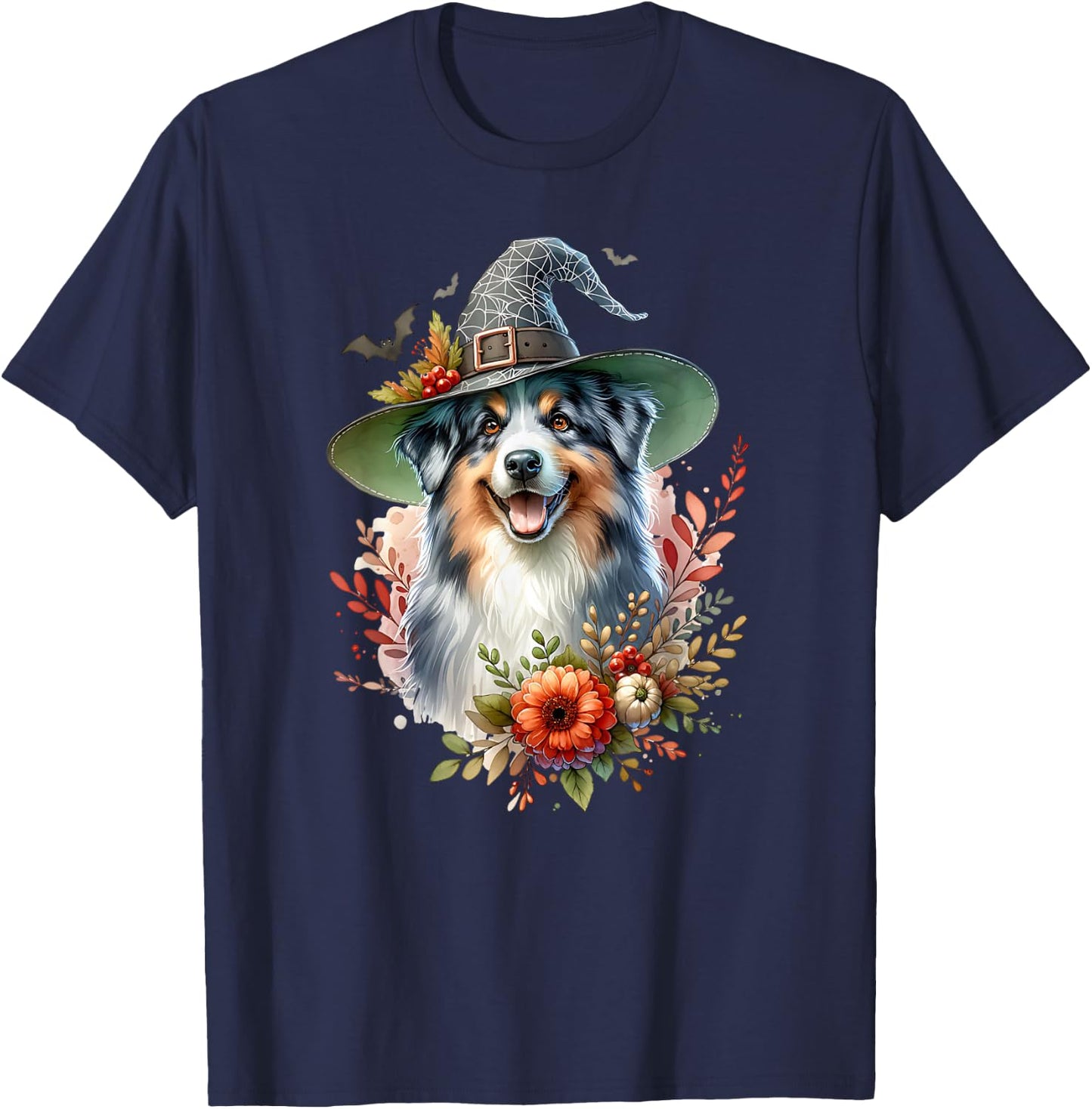 Australian Shepherd Dog Watercolor Artwork T-Shirt - T-Shirt | Navy