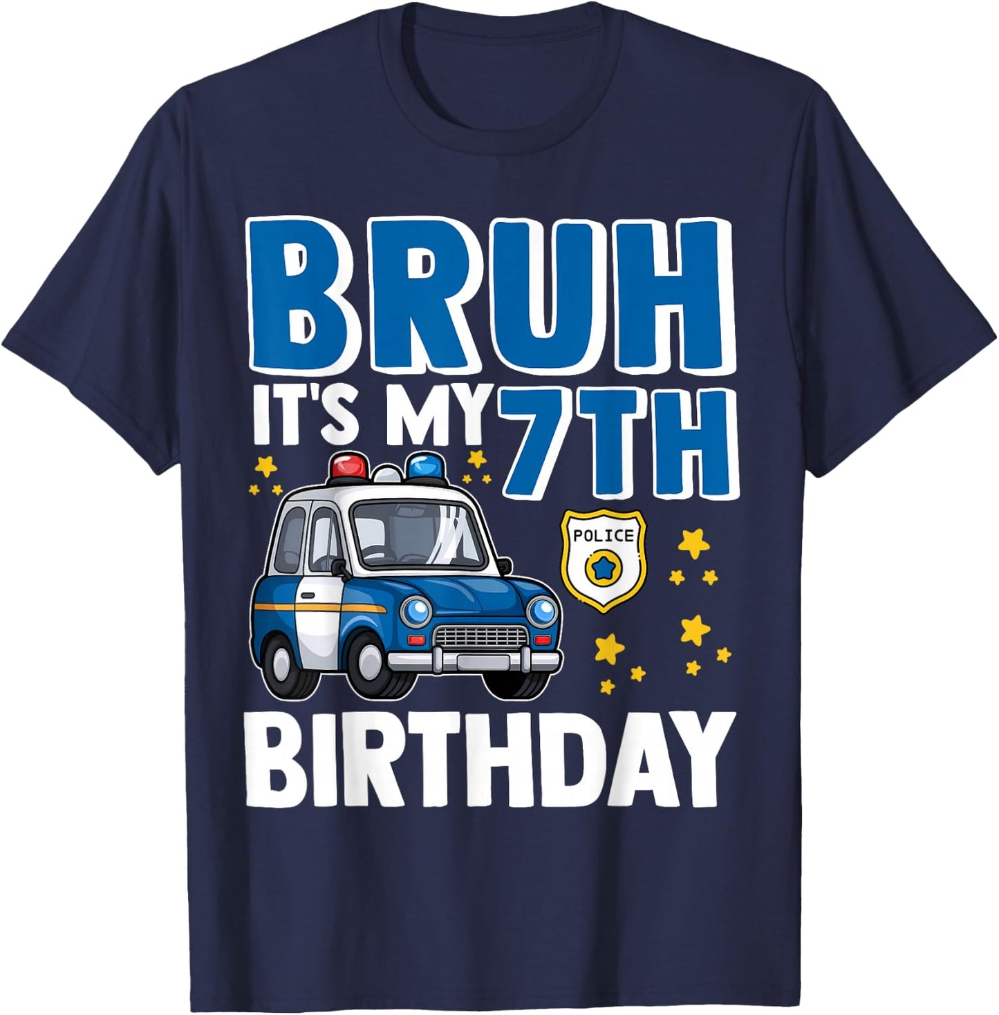 Seven 7th Police Car Birthday Boy Cop Policeman 7 Years Old T-Shirt - T-Shirt | Navy