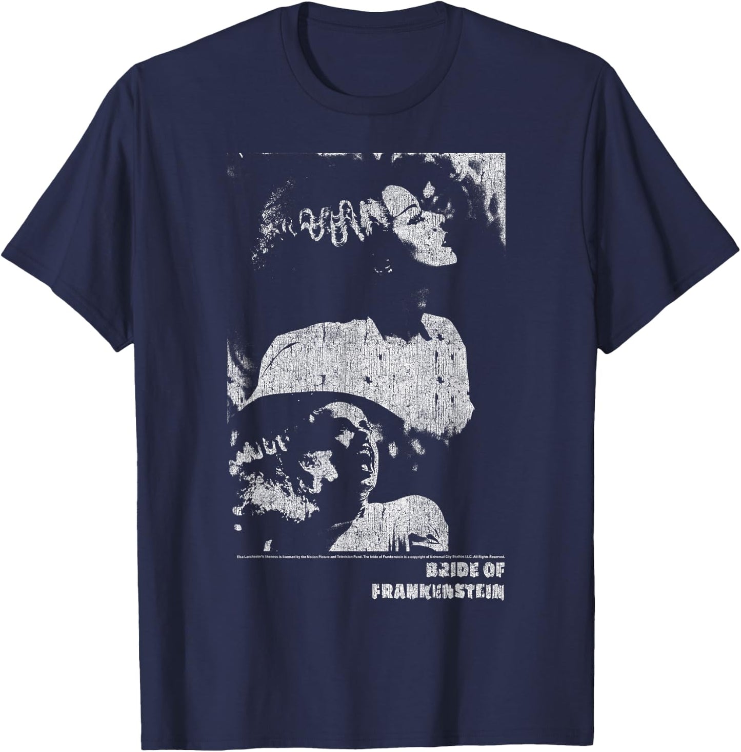 Universal Monsters The Bride Of Frankenstein Distressed T-Shirt - T-Shirt | Navy