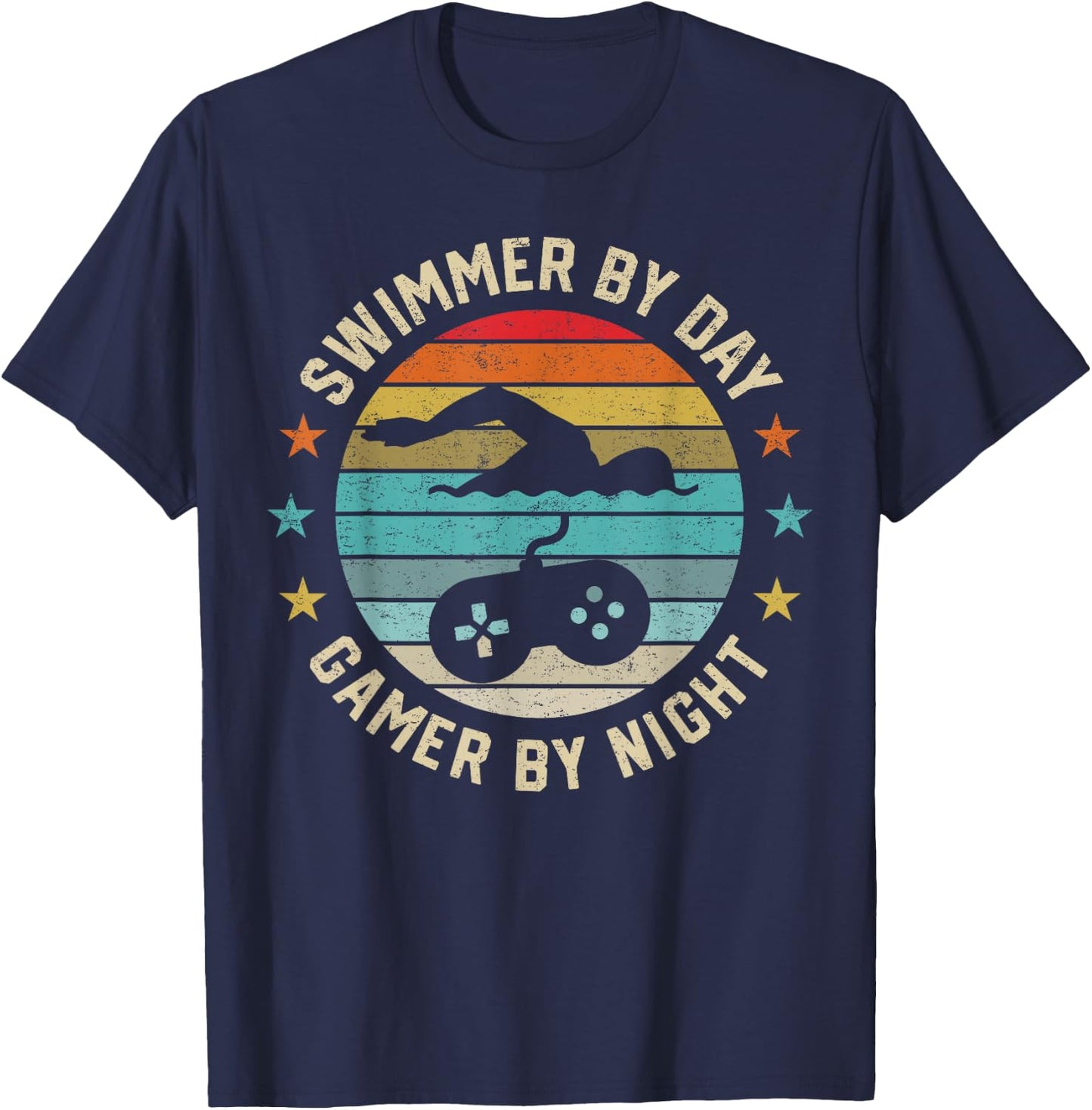 Swimmer by Day Gamer by Night Swimming Swim Lover Gaming T-Shirt - T-Shirt | Navy