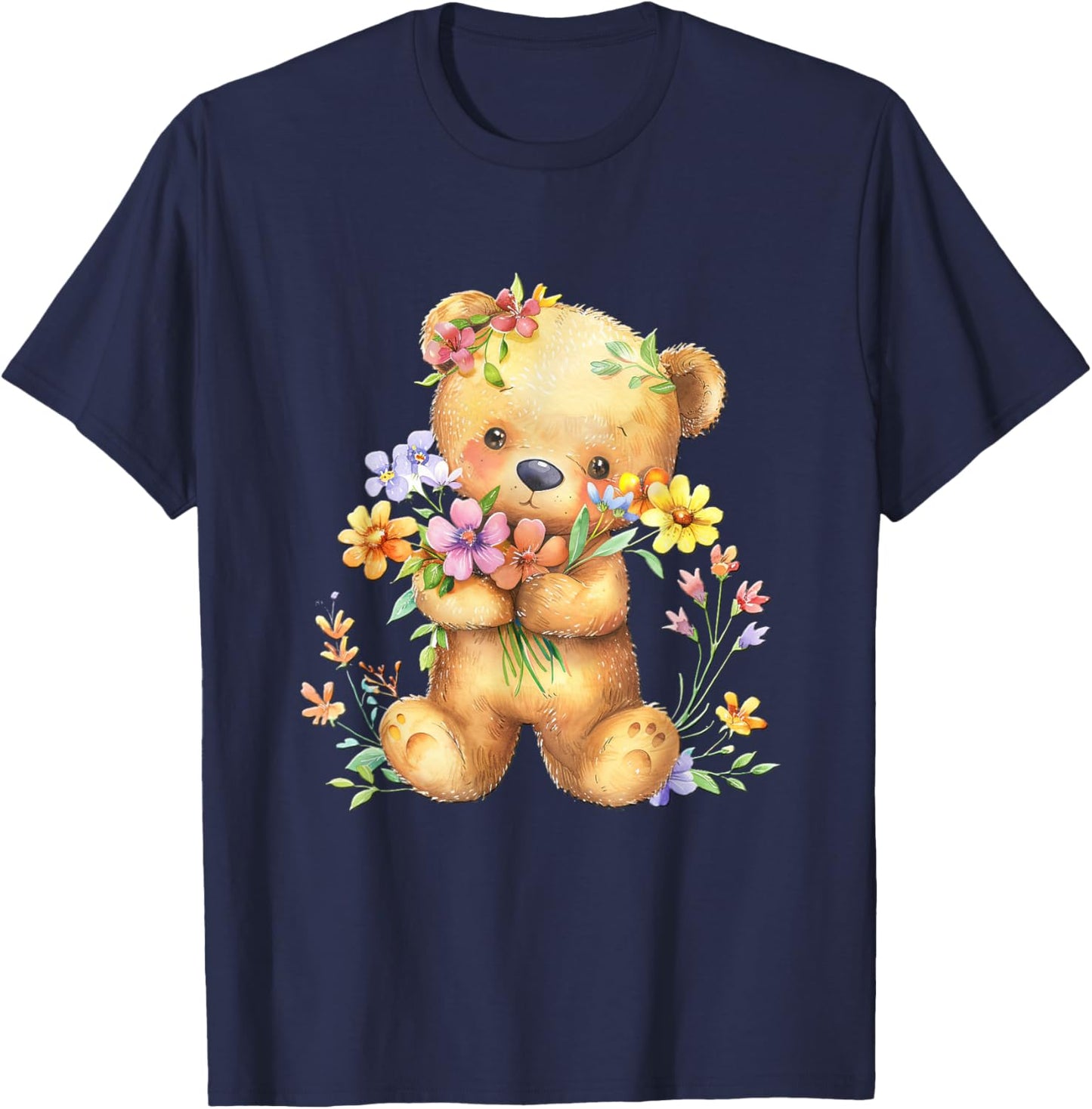 Baby Bear with Flowers Cute Lil Bears Snugglebear Daughter T-Shirt - T-Shirt | Navy