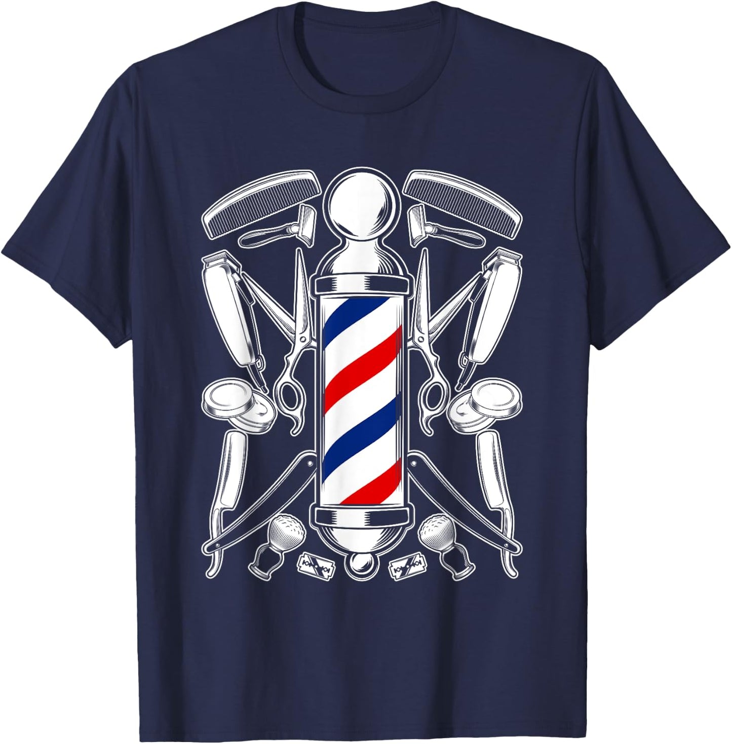Funny Barber Barbershop Pole Tools Hairstylist T-Shirt - T-Shirt | Navy