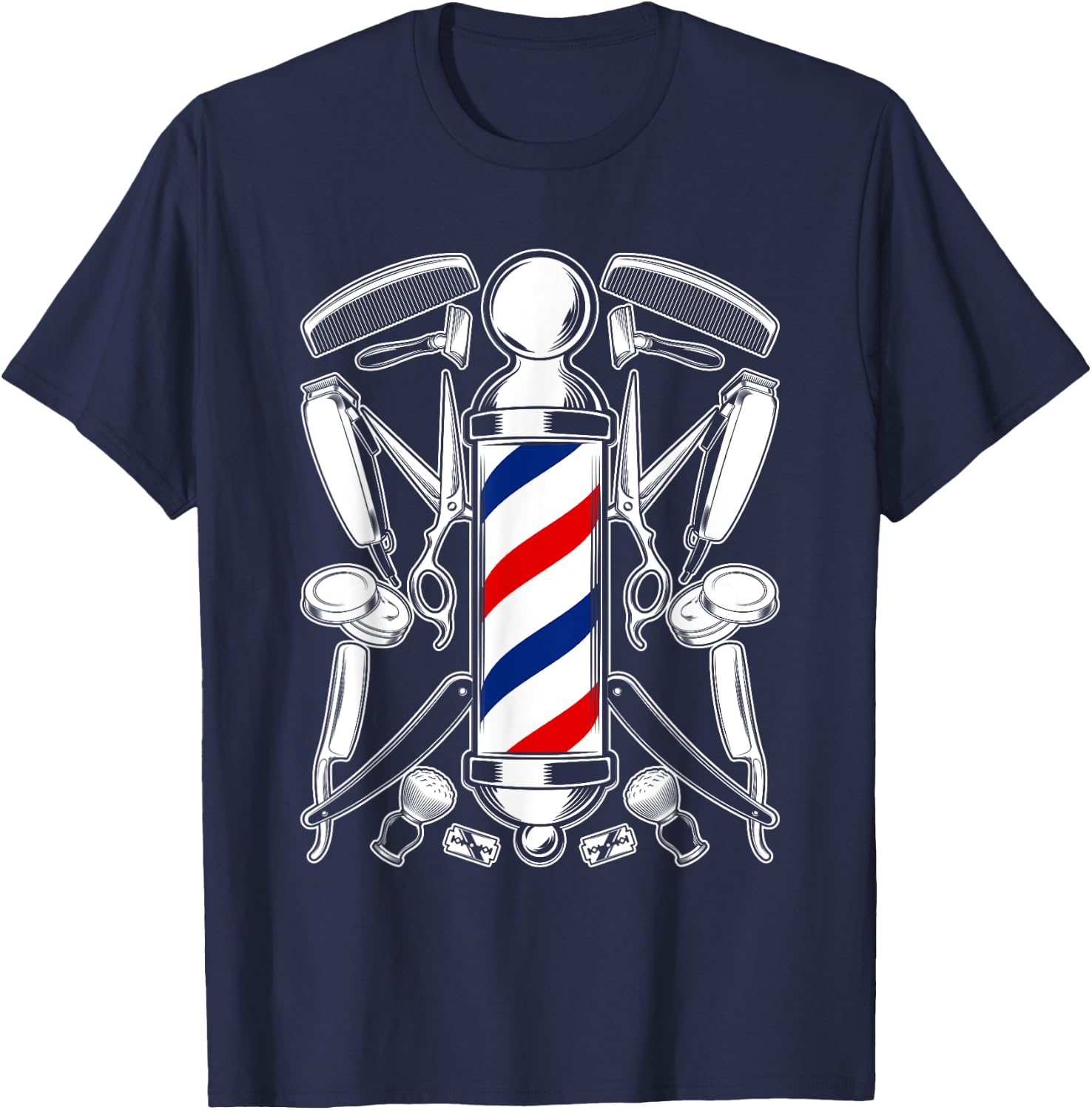 Funny Barber Barbershop Pole Tools Hairstylist T-Shirt - T-Shirt | Navy