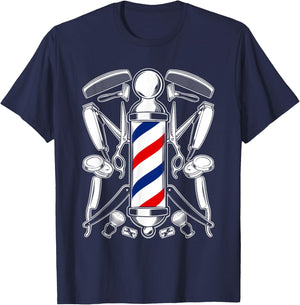 Funny Barber Barbershop Pole Tools Hairstylist T-Shirt - T-Shirt | Navy