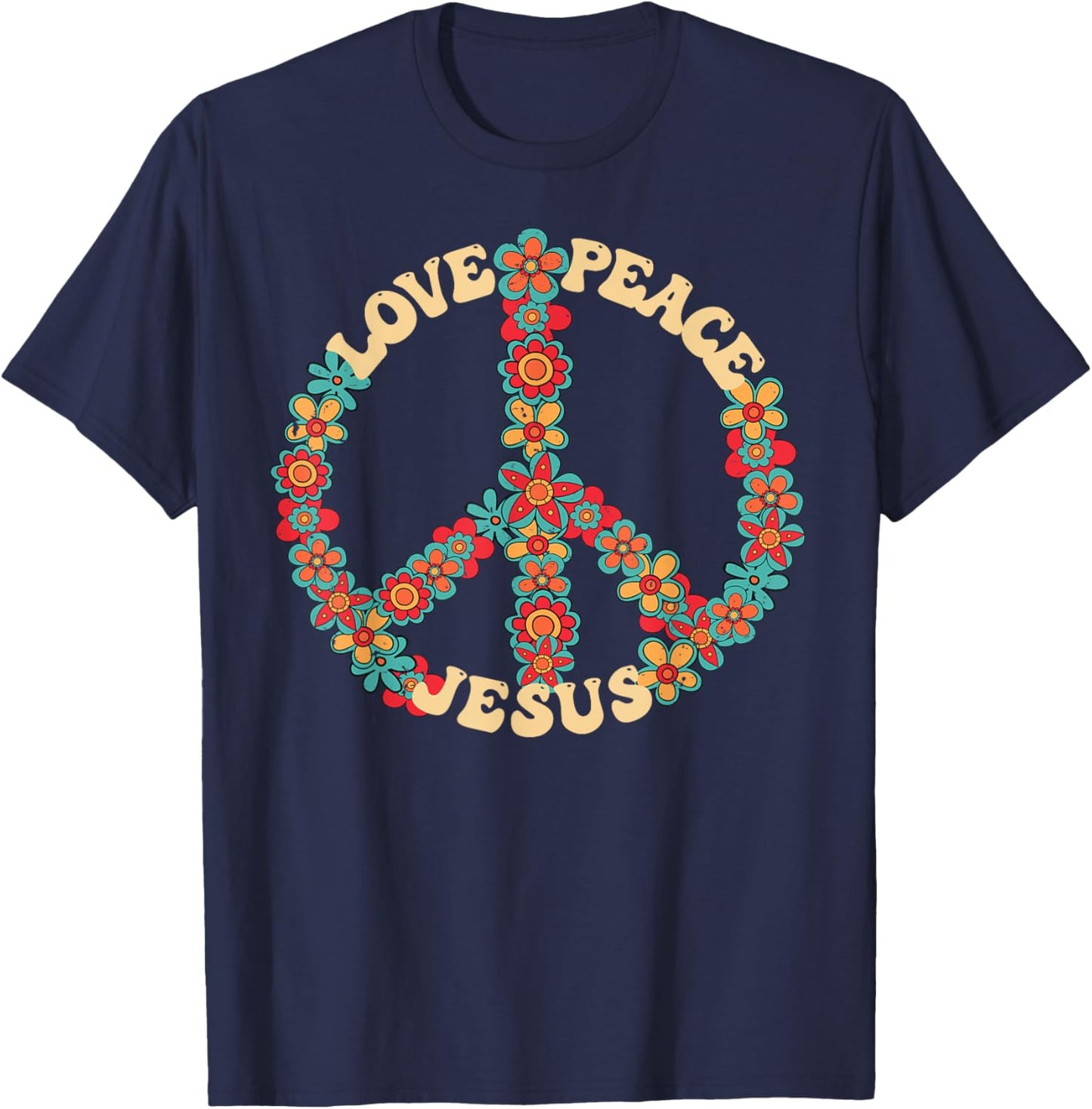 Love peace Jesus christian fun 60s 70s Costume Groovy Hippie T-Shirt - T-Shirt | Navy