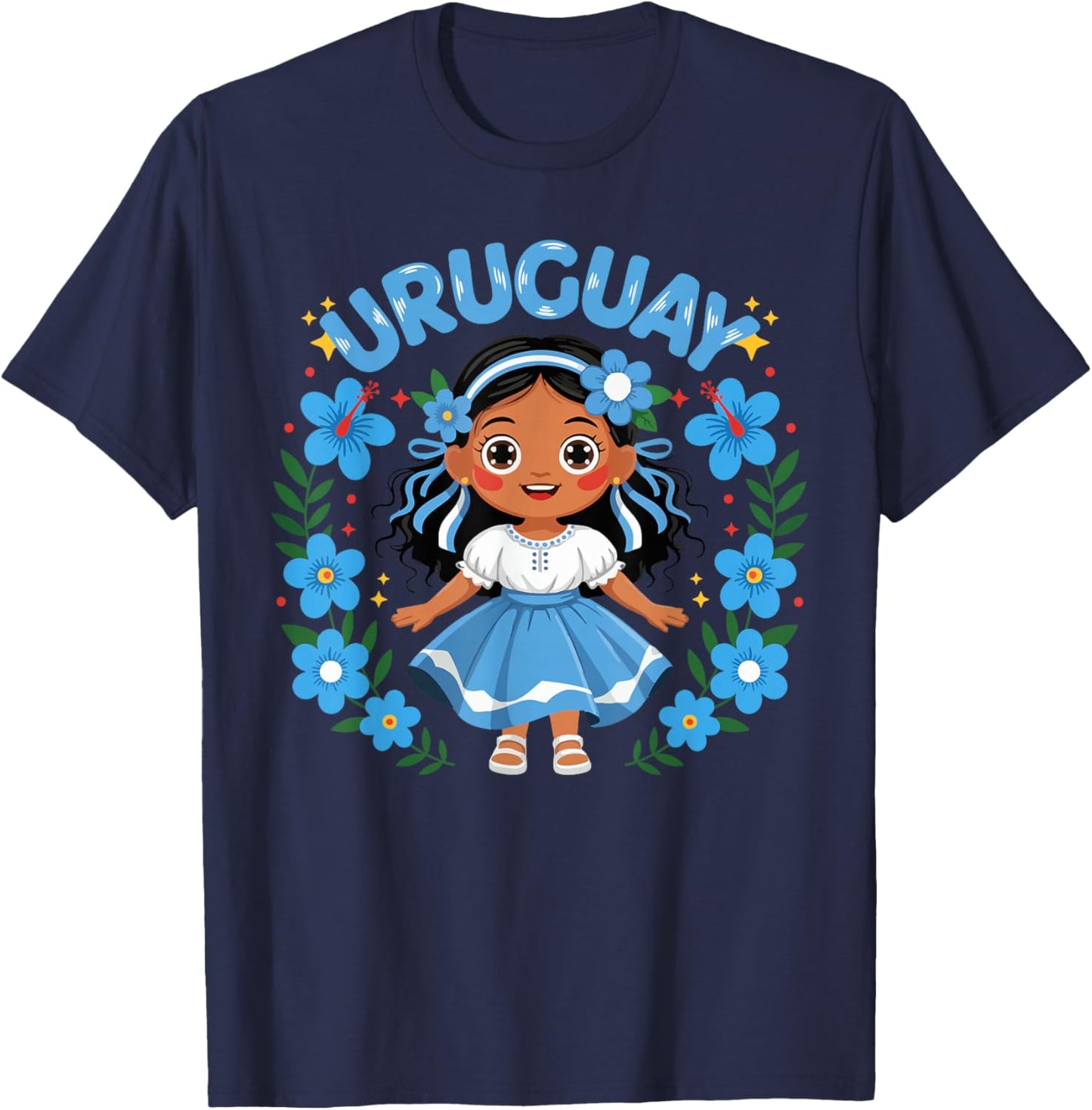 Uruguay Uruguayan Girl Traditional Dress Flowers T-Shirt - T-Shirt | Navy
