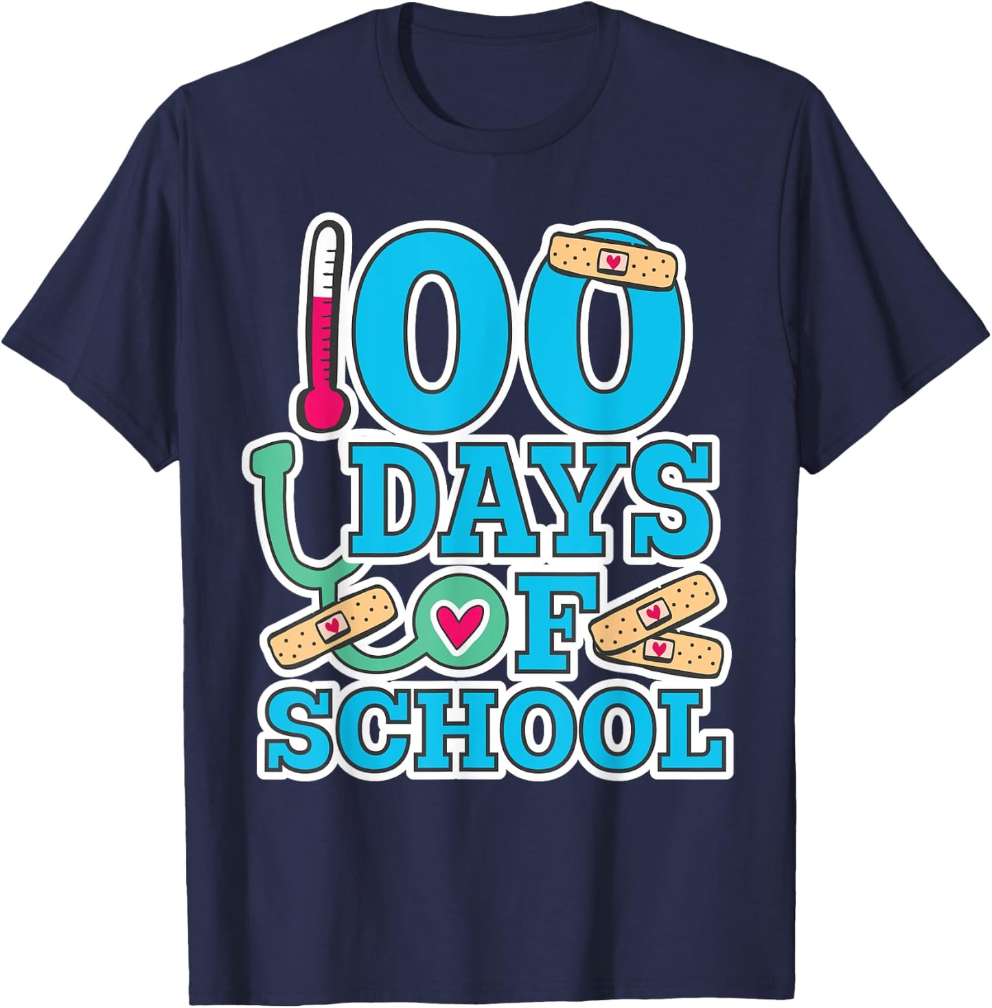 School Nurse 100 Days of School T-Shirt - T-Shirt | Navy