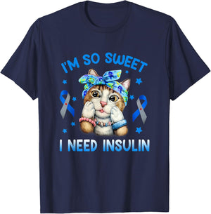 I am So Sweet I Need Insulin Diabetes Awareness Cat Bandana Men Women T-Shirt - T-Shirt | Navy