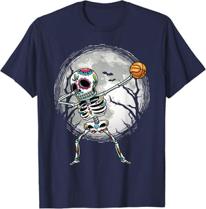 Dabbing Sugar Skull Skeleton Basketball Dia De Los Muertos T-Shirt - T-Shirt | Navy