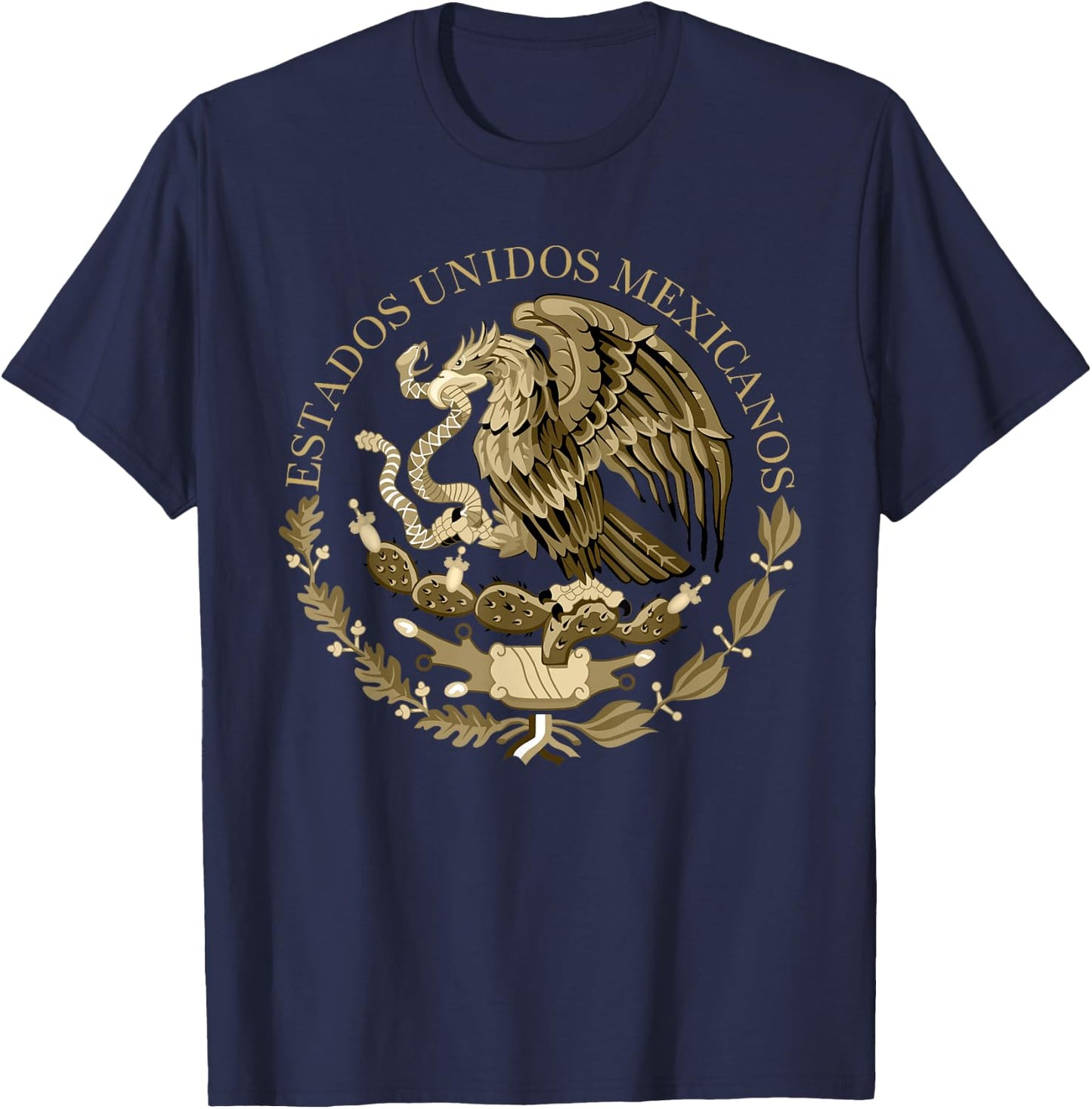 Mexico flag Coat of Arms seal in sepia T-Shirt - T-Shirt | Navy