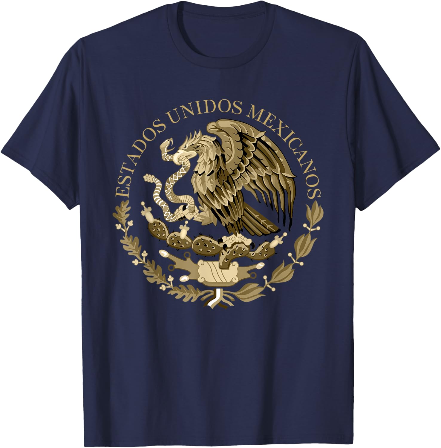 Mexico flag Coat of Arms seal in sepia T-Shirt - T-Shirt | Navy