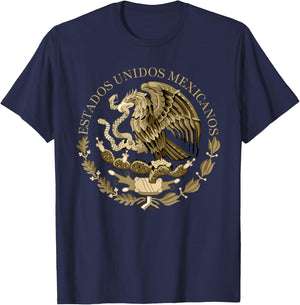 Mexico flag Coat of Arms seal in sepia T-Shirt - T-Shirt | Navy