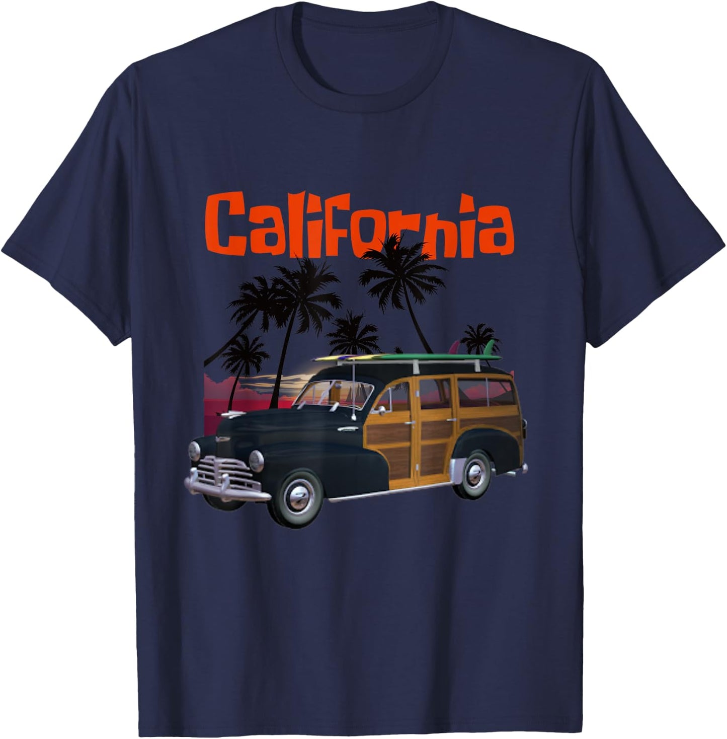 A cool classic woody style California surf wagon T-Shirt - T-Shirt | Navy