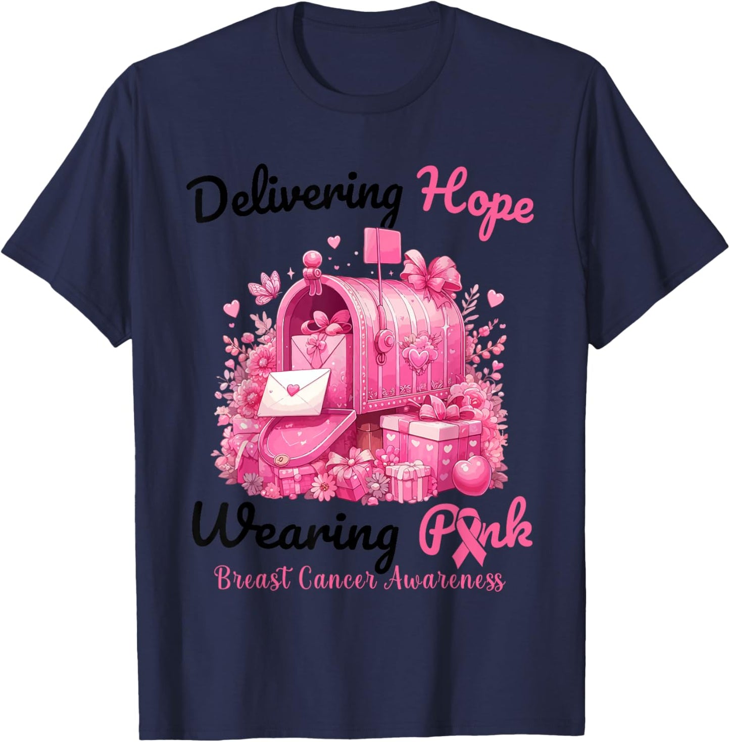 Postal Carrier Breast Cancer Awareness October We Wear Pink T-Shirt - T-Shirt | Navy