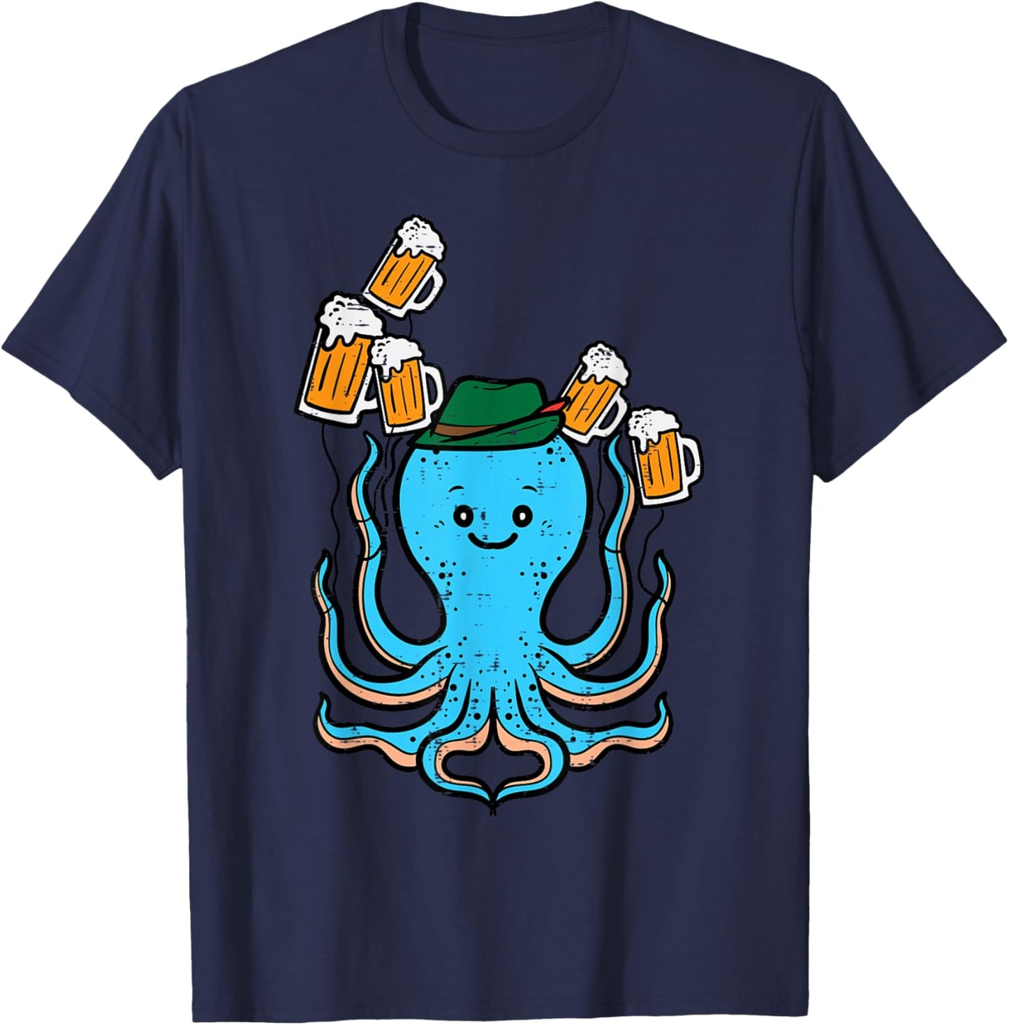 Octopus Bavarian Octoberfest German Oktoberfest Men Women T-Shirt - T-Shirt | Navy