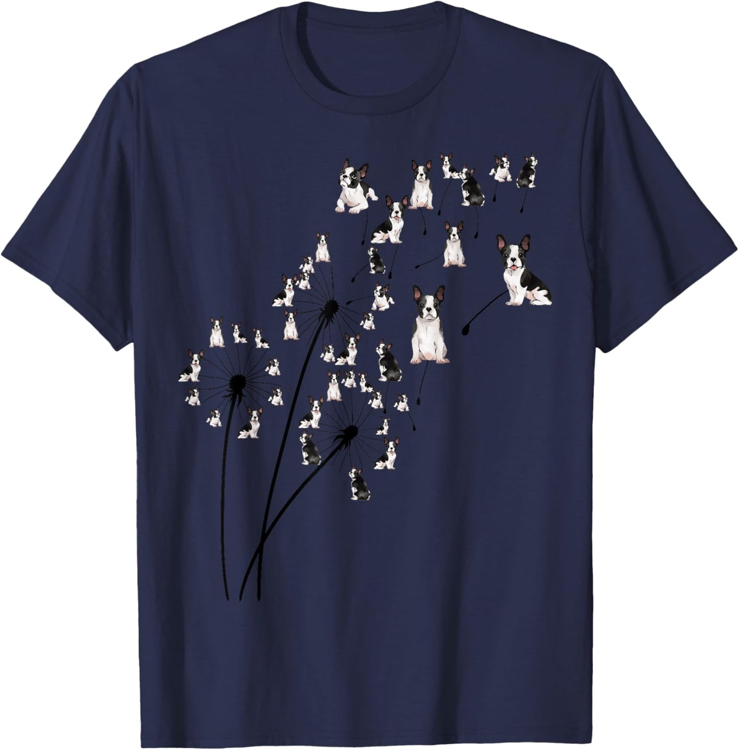 Dandelion Boston Terrier Flower, Floral Bostie Tree T-Shirt - T-Shirt | Navy