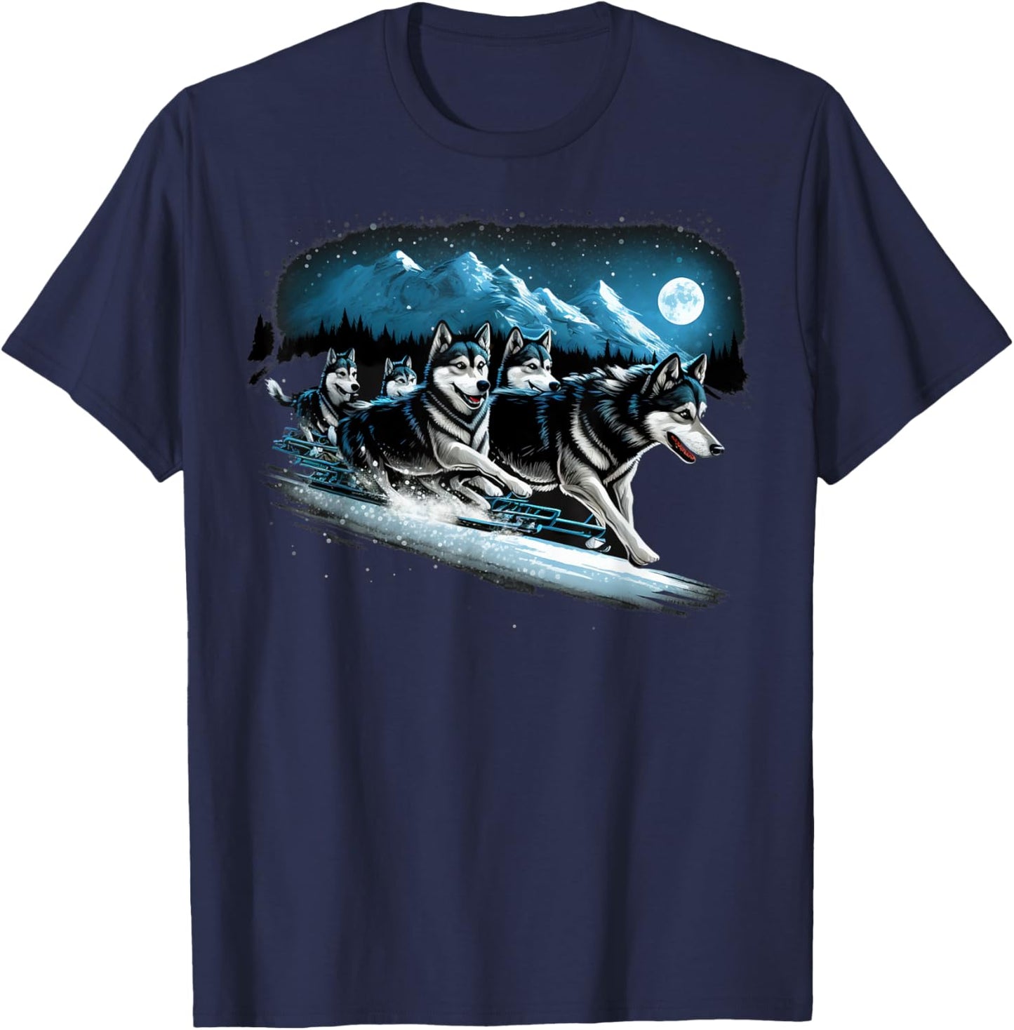 Siberian Husky Sled dogs pulling a winter sledge T-Shirt - T-Shirt | Navy