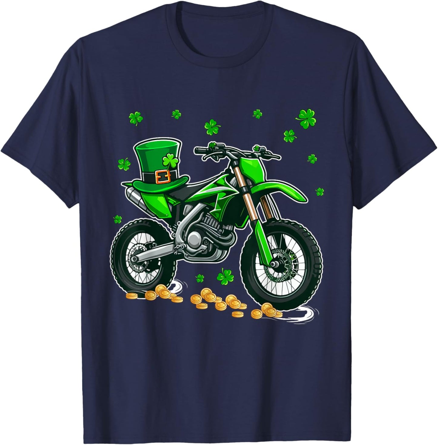 Patrick's Day Dirt Bike Shamrocks Lucky Patrick's Day Coin T-Shirt - T-Shirt | Navy