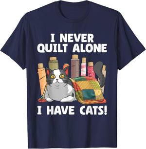 Funny Quilting Art Women Cat Quilt Sewing Quilter T-Shirt - T-Shirt | Navy
