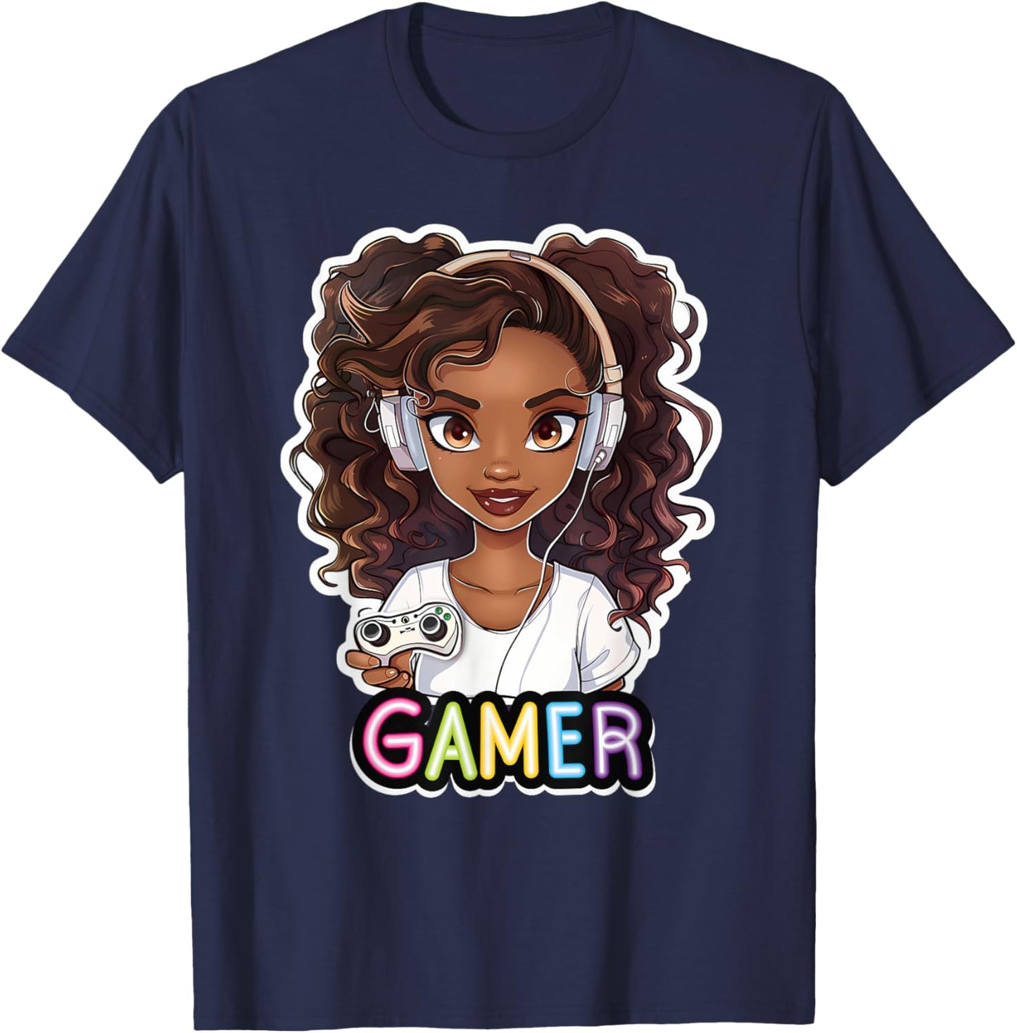 Black Girl Gamer Anime Melanin Sista Girl Afro Magic T-Shirt - T-Shirt | Navy