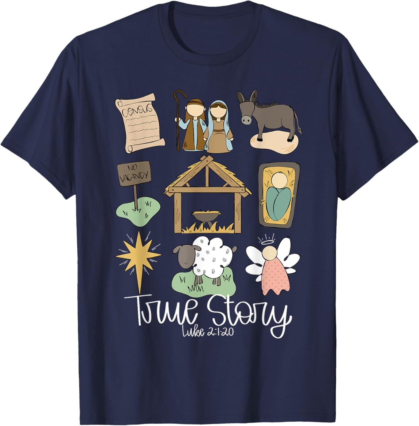 True Story Jesus Christian Merry Christmas Pajamas Holiday T-Shirt - T-Shirt | Navy