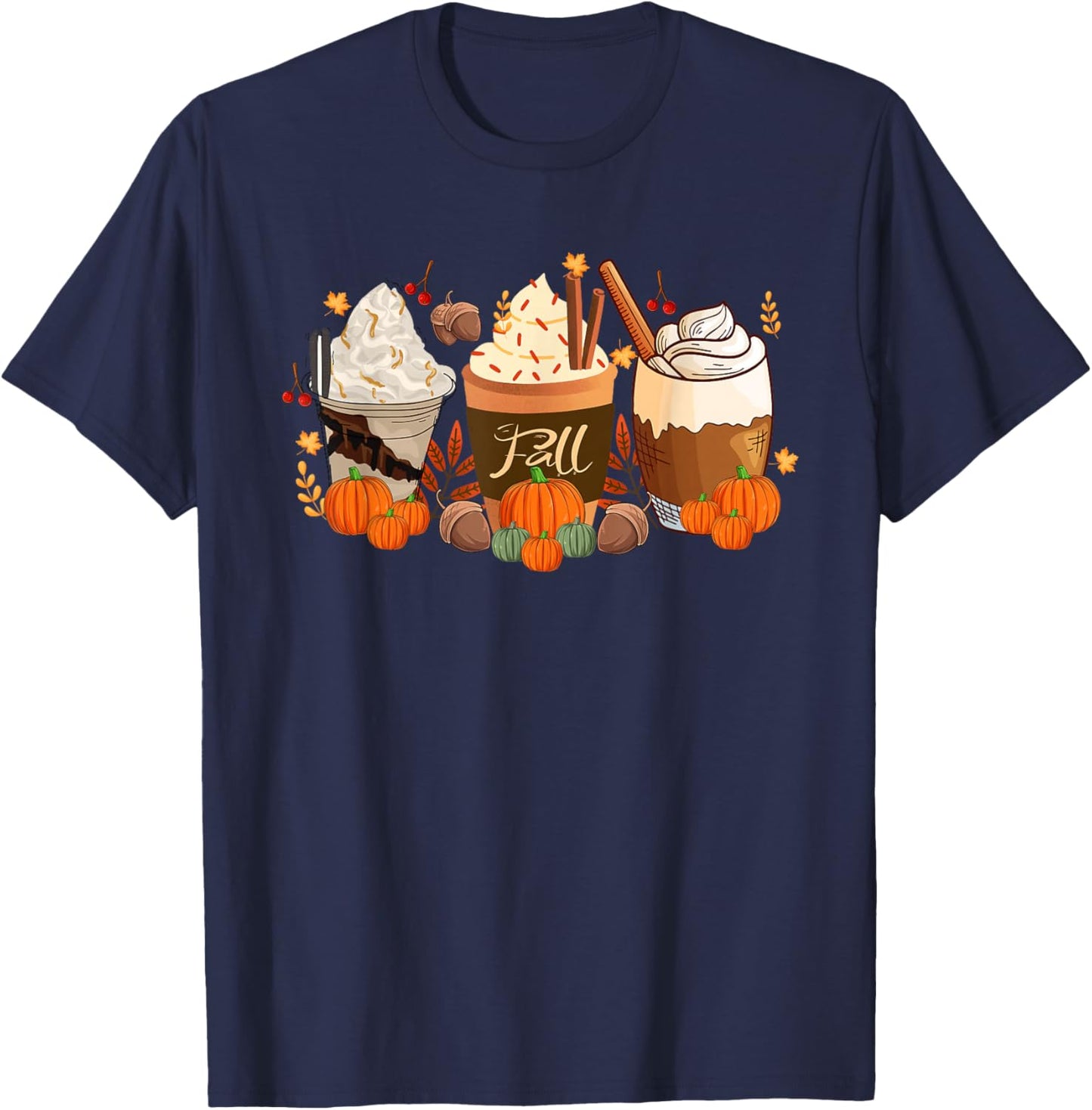Fall Coffee Halloween Pumpkin Spice Latte Drink Cup T-Shirt - T-Shirt | Navy